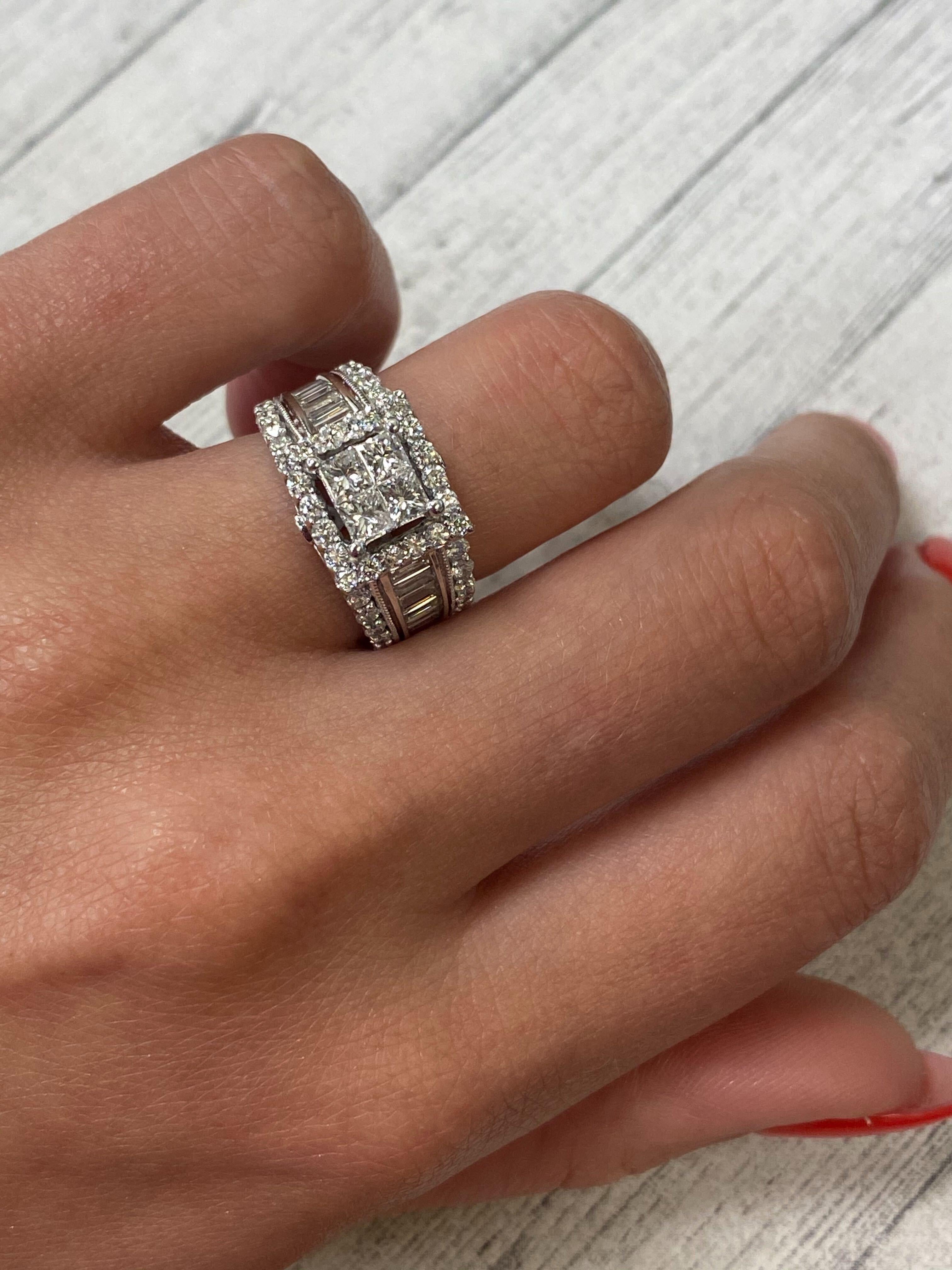 1 1/7 Carat Diamond Composite Engagement Ring 14k White Gold Square Halo  Invisible Set Quad - Etsy