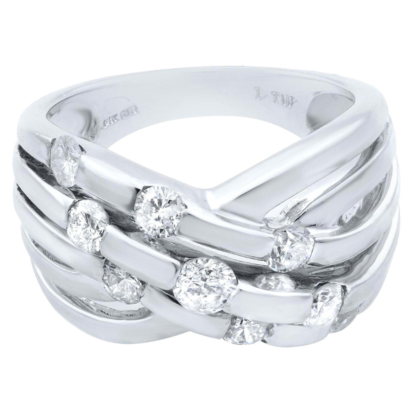 Rachel Koen Anillo ancho de diamantes entrecruzados Oro blanco de 14 quilates 1,00 ctw