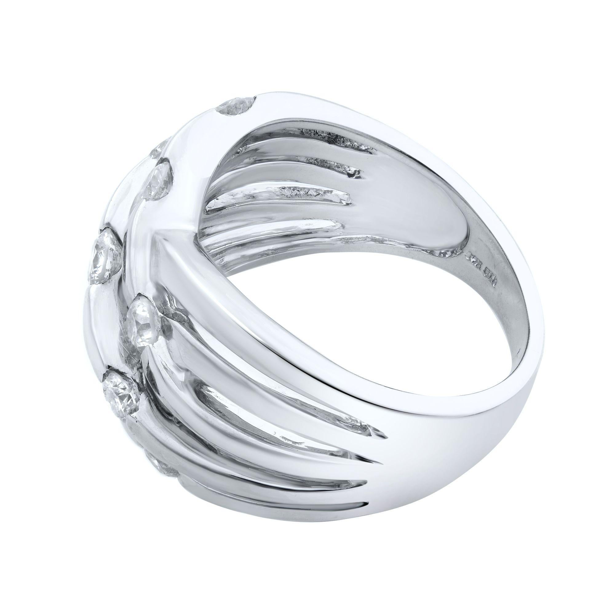 Modern Rachel Koen Wide Crisscross Diamond Band 14K White Gold 1.00cttw For Sale