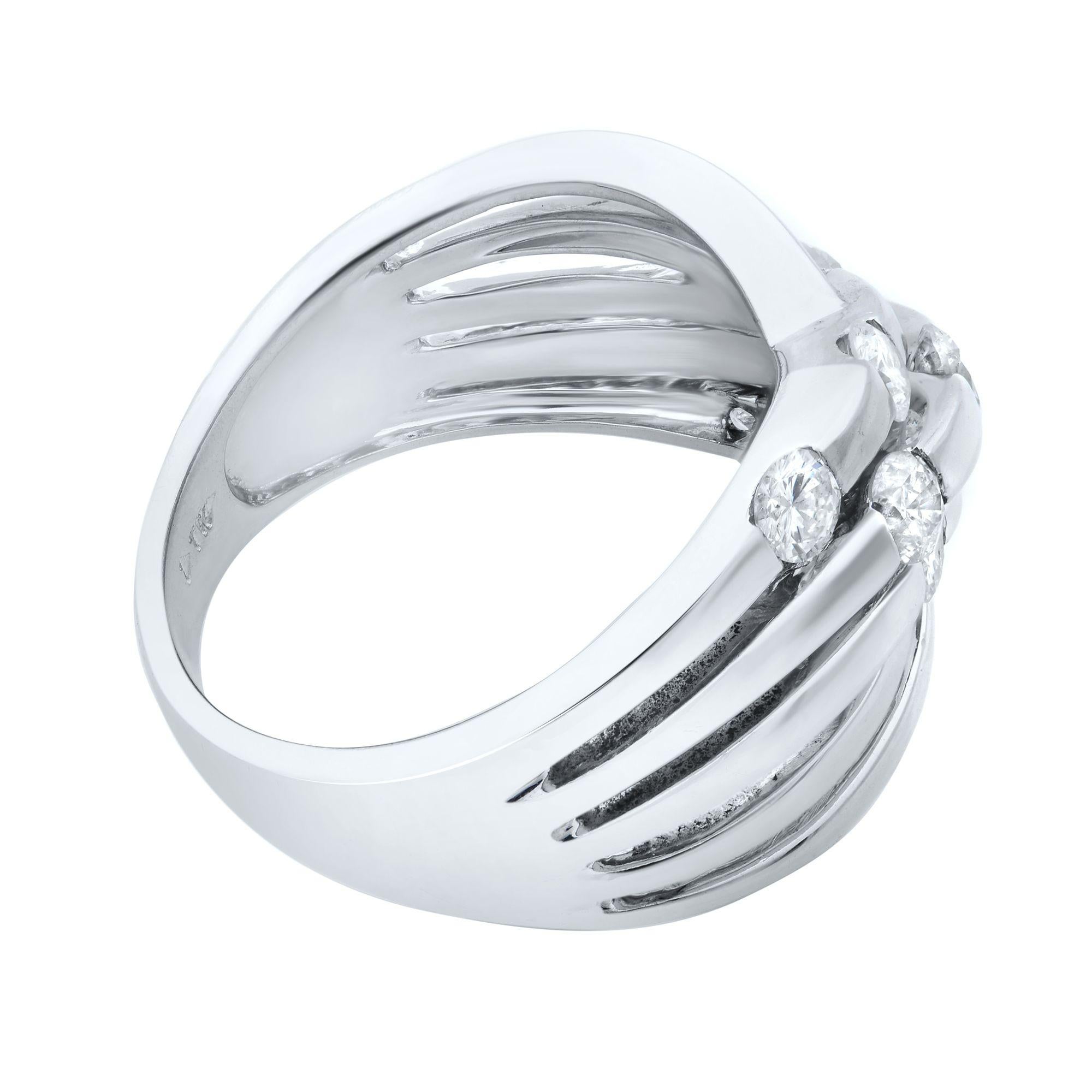 Round Cut Rachel Koen Wide Crisscross Diamond Band 14K White Gold 1.00cttw For Sale