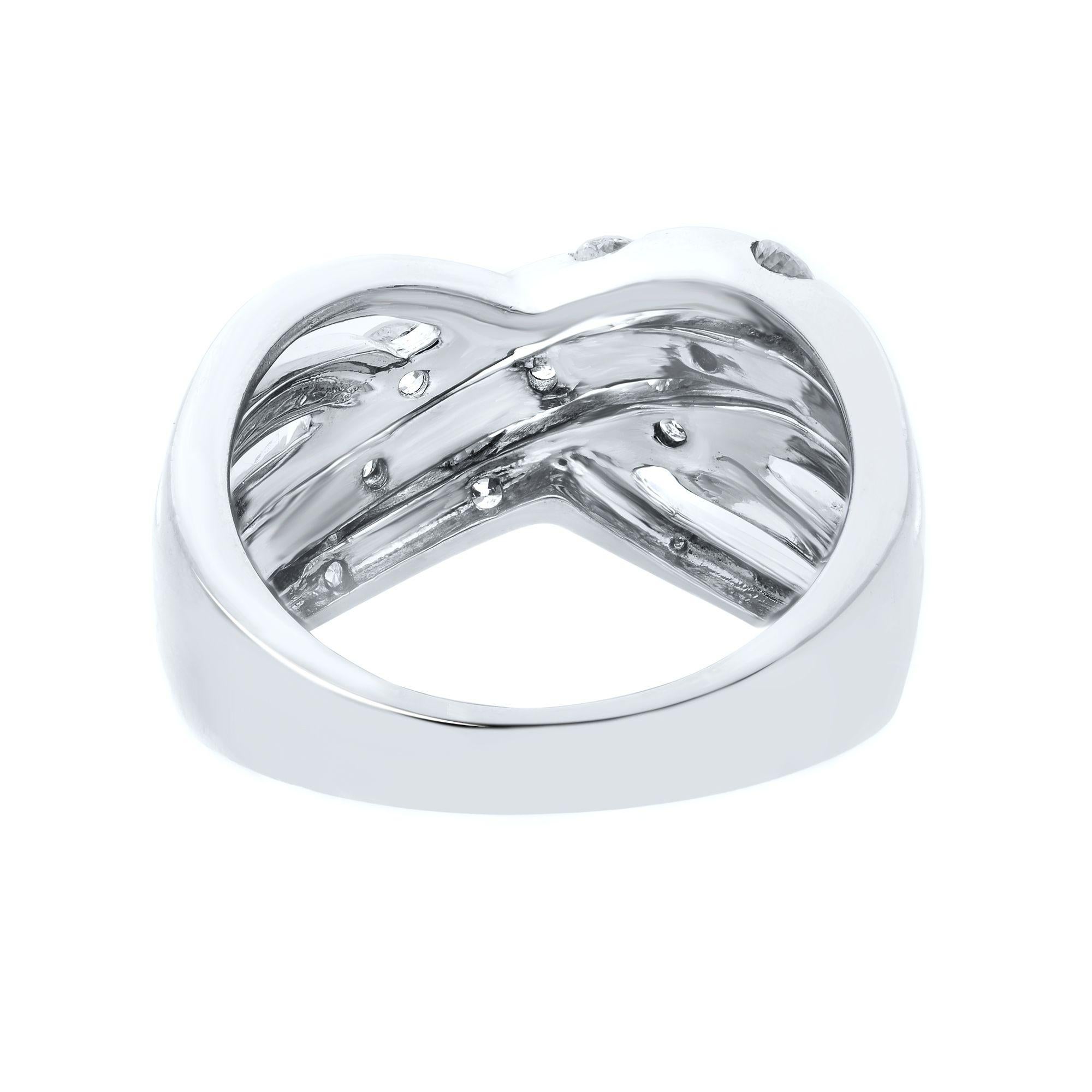 Rachel Koen Wide Crisscross Diamond Band 14K White Gold 1.00cttw In New Condition For Sale In New York, NY