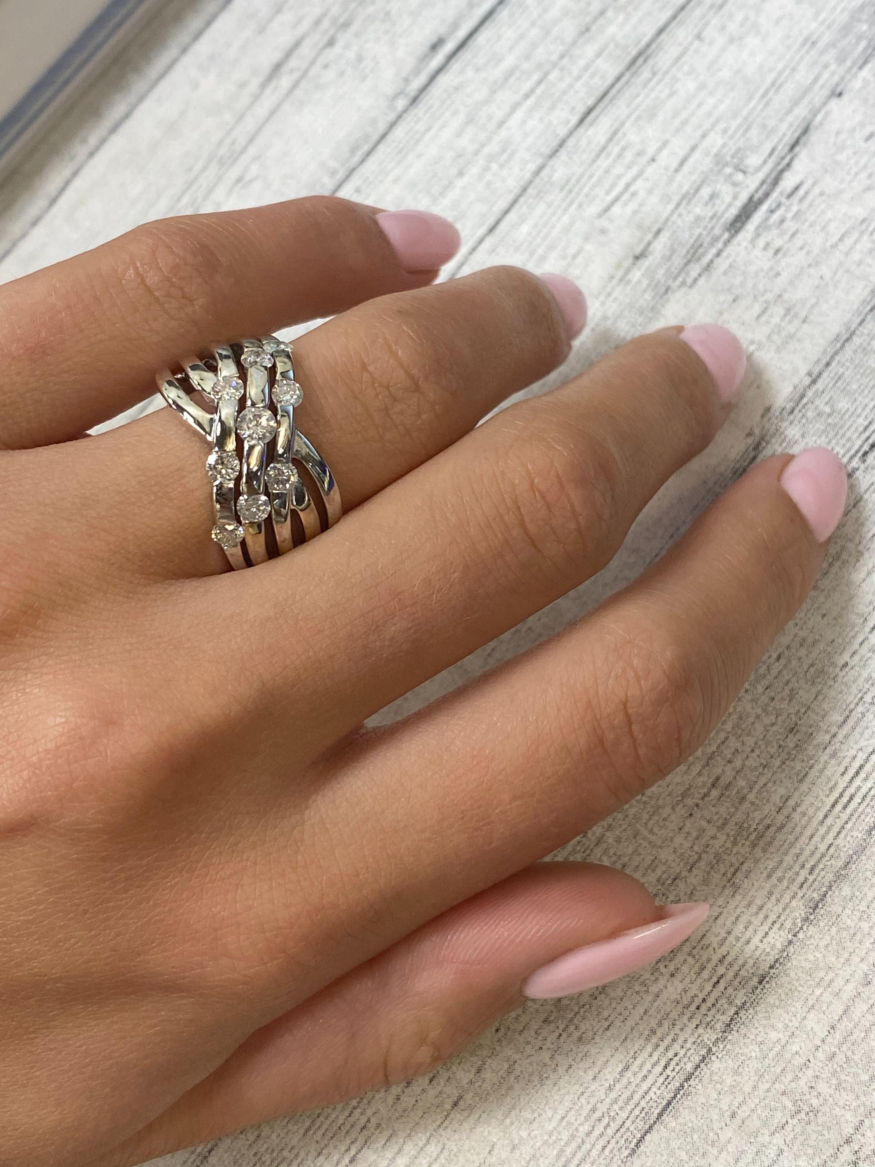 Rachel Koen Wide Crisscross Diamond Band 14K White Gold 1.00cttw For Sale 1
