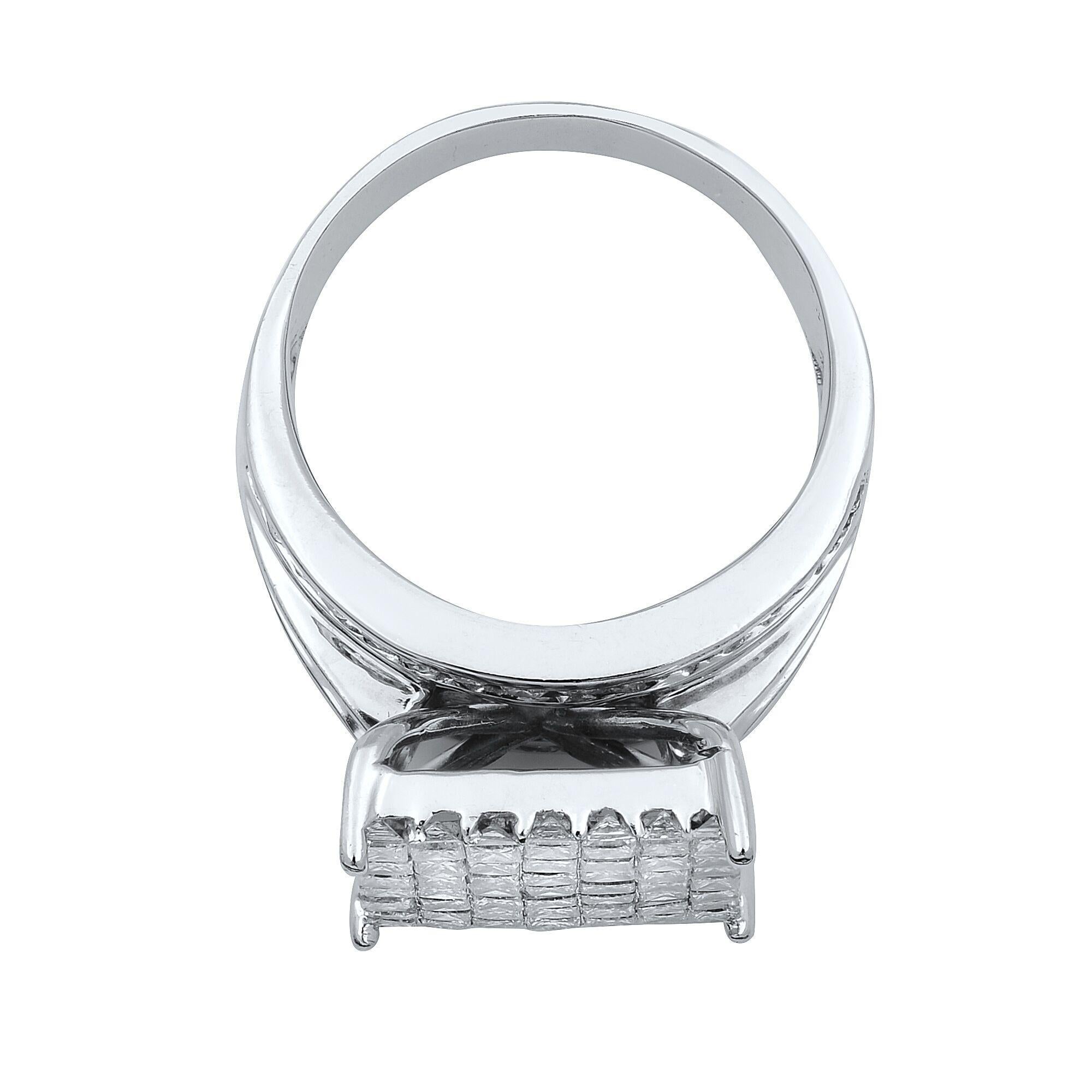 Princess Cut Rachel Koen Wide Diamond Engagement Band Ring 14K White Gold 3.00 Cttw For Sale