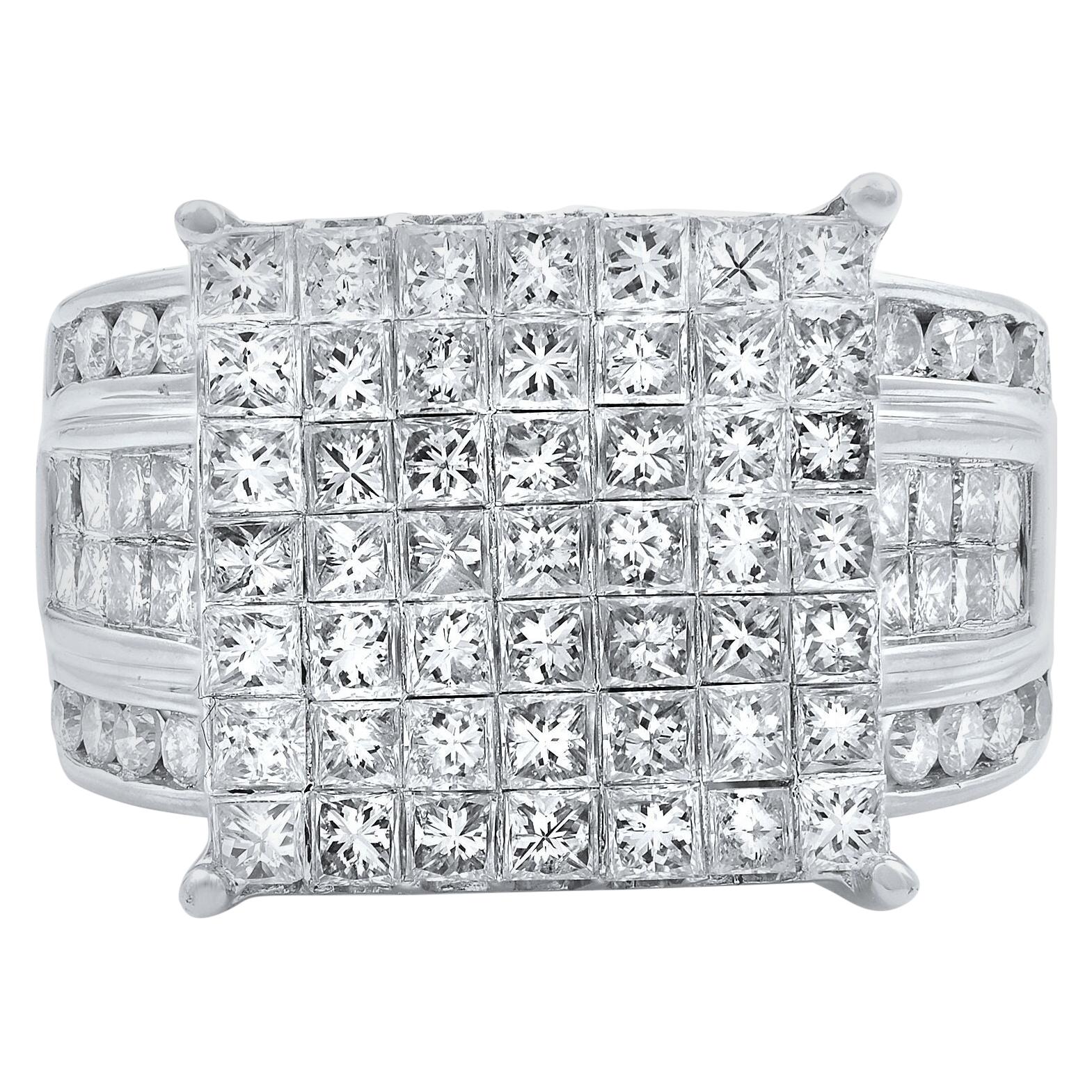 Rachel Koen Wide Diamond Engagement Band Ring 14K White Gold 3.00 Cttw For Sale