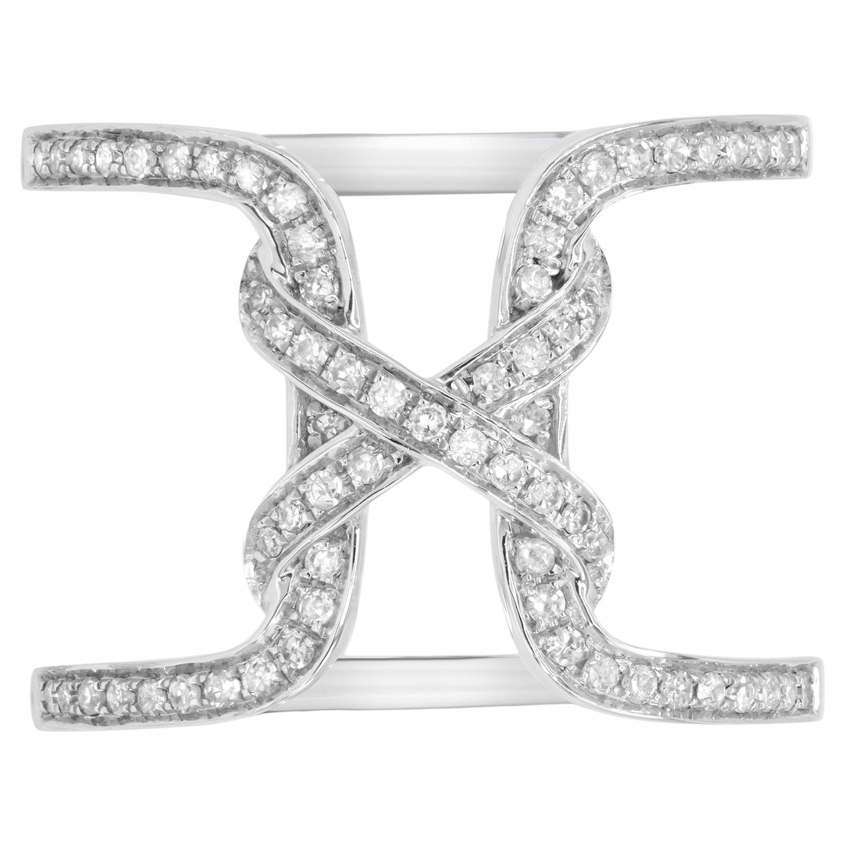 Rachel Koen Grande bague fantaisie ouverte fantaisie en or blanc 18 carats avec diamants 0,31 carat poids total