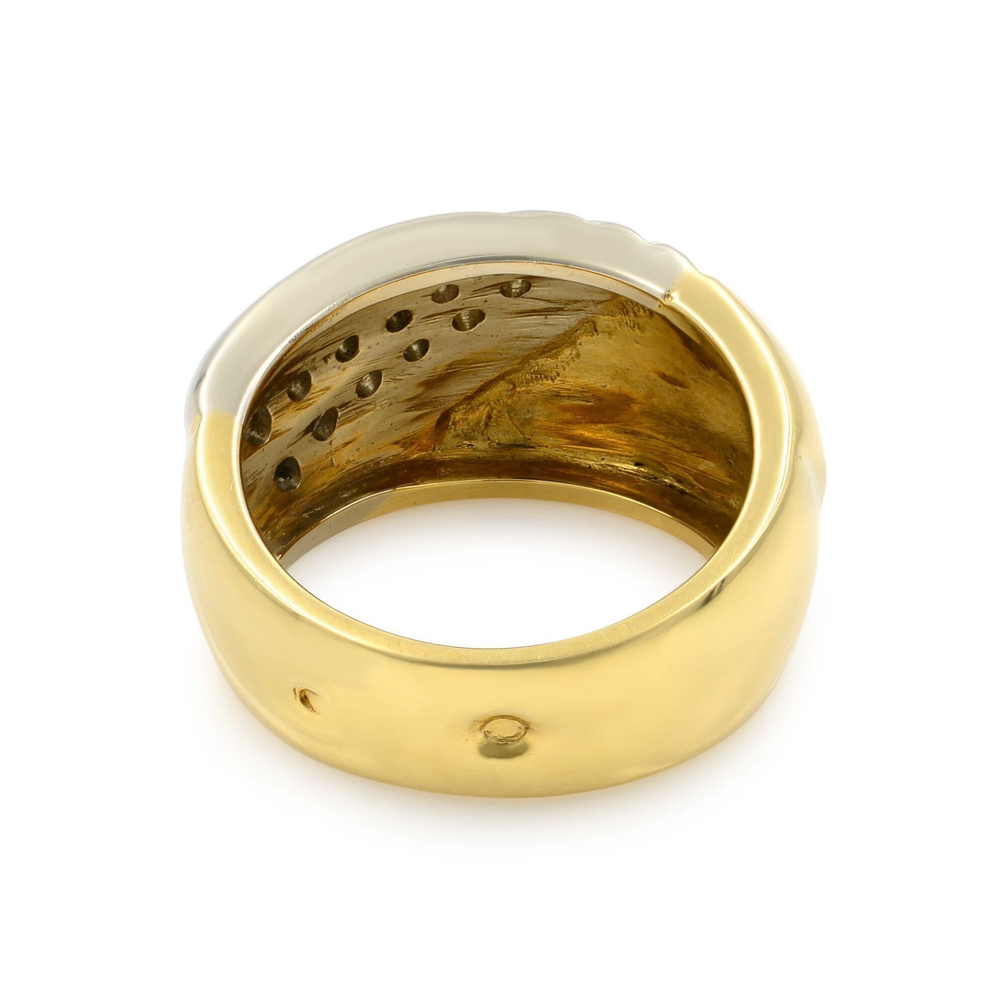 Modern Rachel Koen Wide Diamond Ladies Ring 18K Yellow & White Gold 0.26 Cttw For Sale