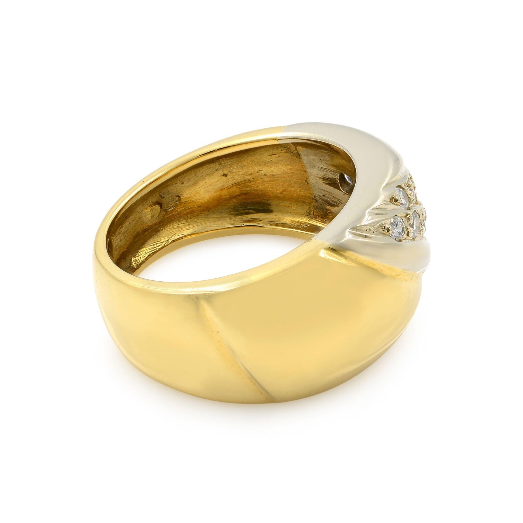 Round Cut Rachel Koen Wide Diamond Ladies Ring 18K Yellow & White Gold 0.26 Cttw For Sale