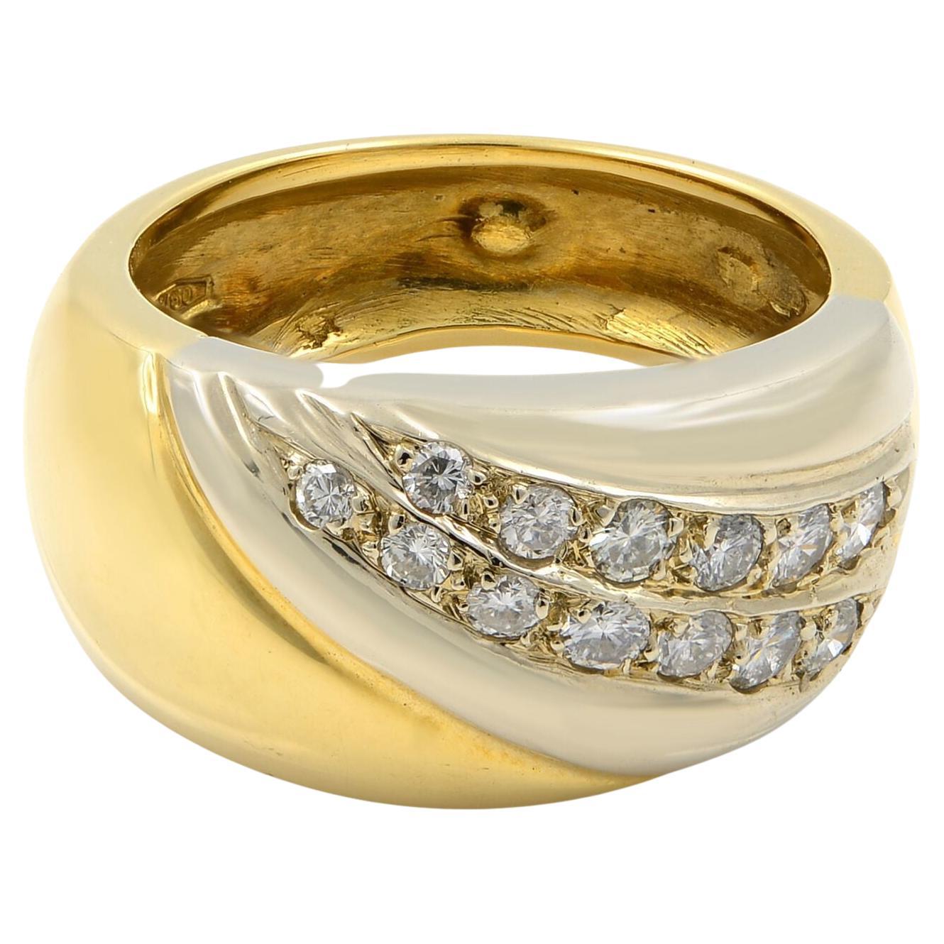 Rachel Koen Wide Diamond Ladies Ring 18K Yellow & White Gold 0.26 Cttw