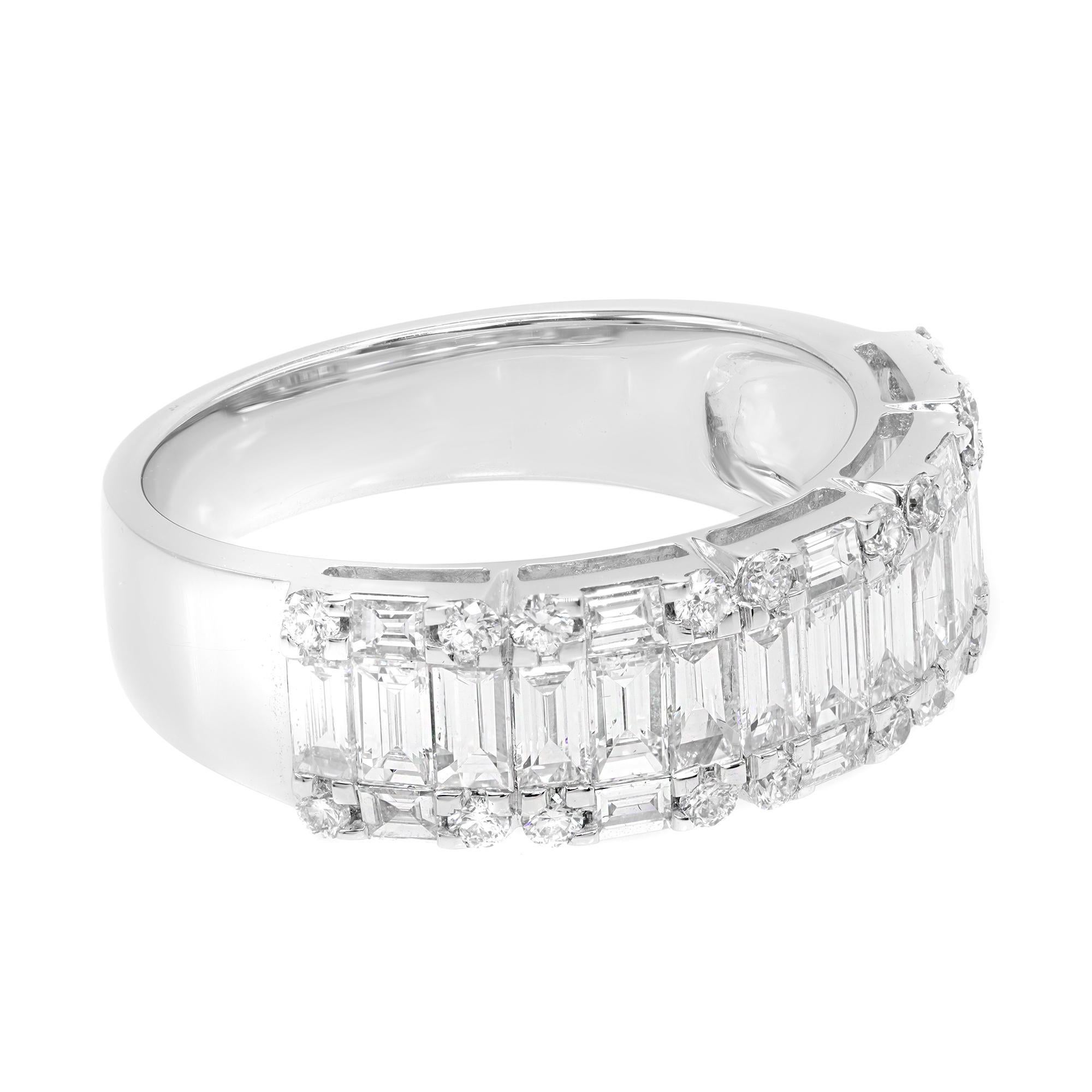 Modern Rachel Koen Wide Diamond Wedding Band Ring 18K White Gold 1.90Cttw