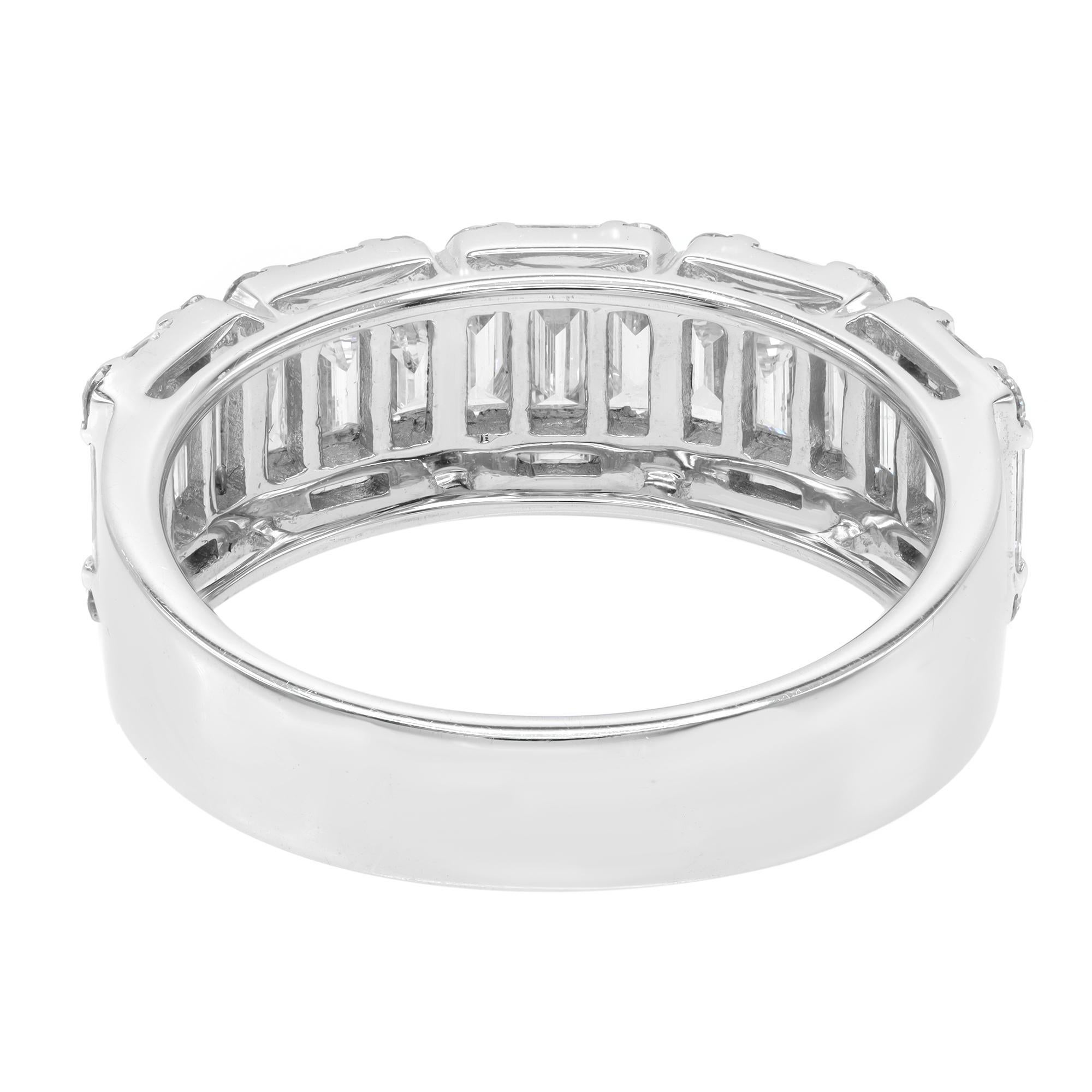 Emerald Cut Rachel Koen Wide Diamond Wedding Band Ring 18K White Gold 1.90Cttw