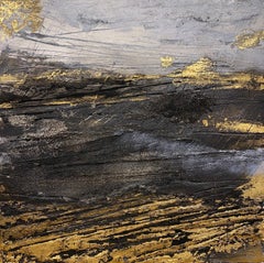 Ground Gradation III, black, white and gold abstract expressionist landscape