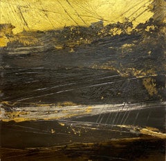 Sunset Gradation, black and gold contemporary minimal textural landscape