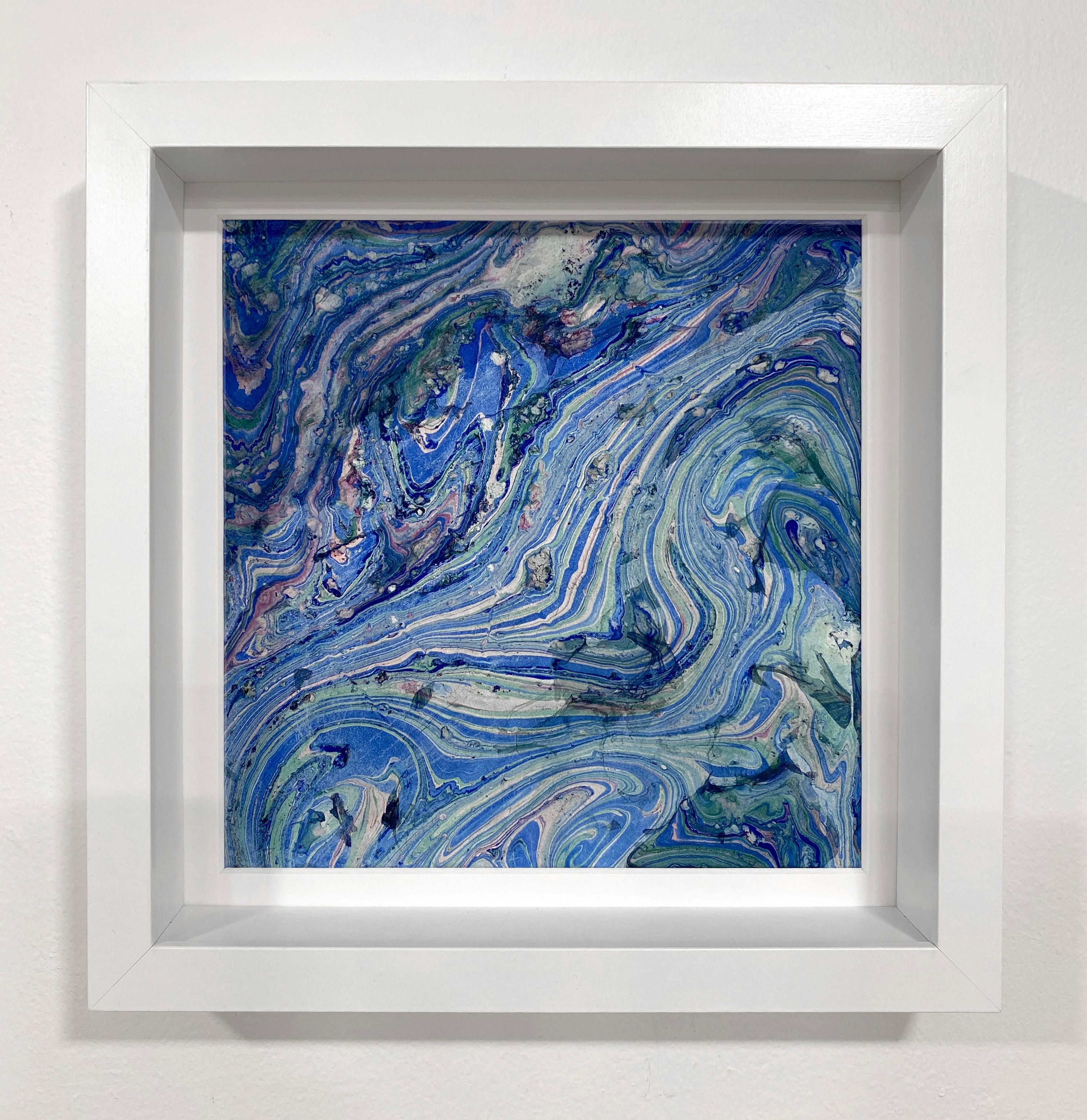 Rachel Kohn Abstract Painting - Marbled Scape, blue marble abstract landscape / seascape / night sky