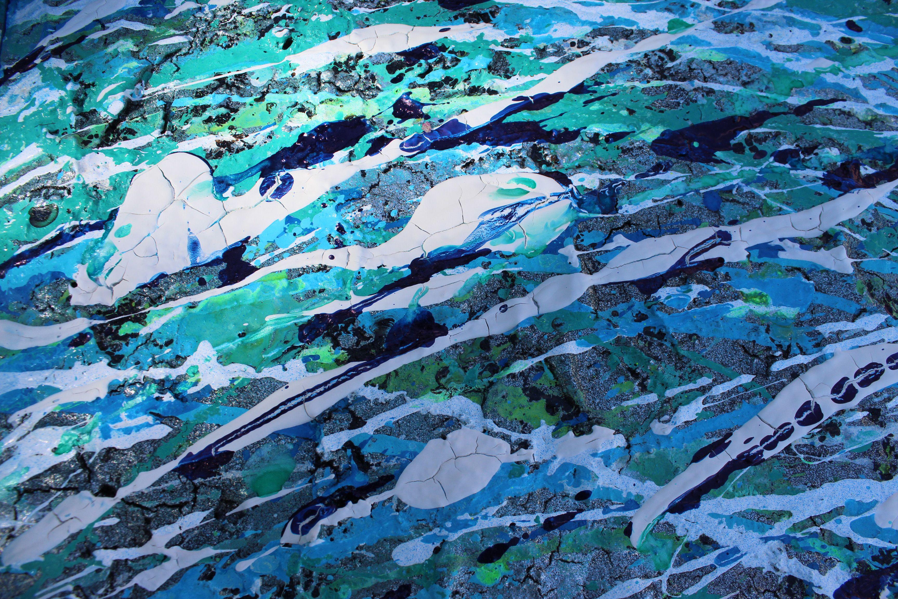 Traversata atlantica, Pittura, Acrilico su pannello di Wood - Abstract Painting Blu di Rachel McCullock