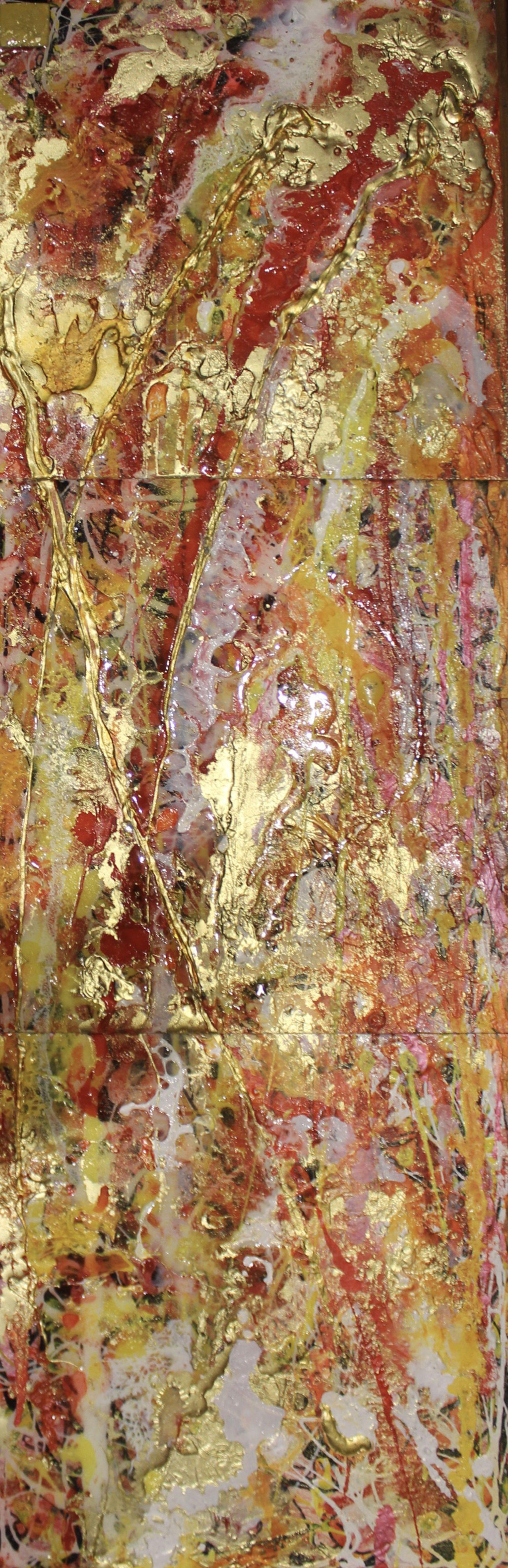 Tramonto rosato (trittico), Pittura, Acrilico su metallo - Painting di Rachel McCullock