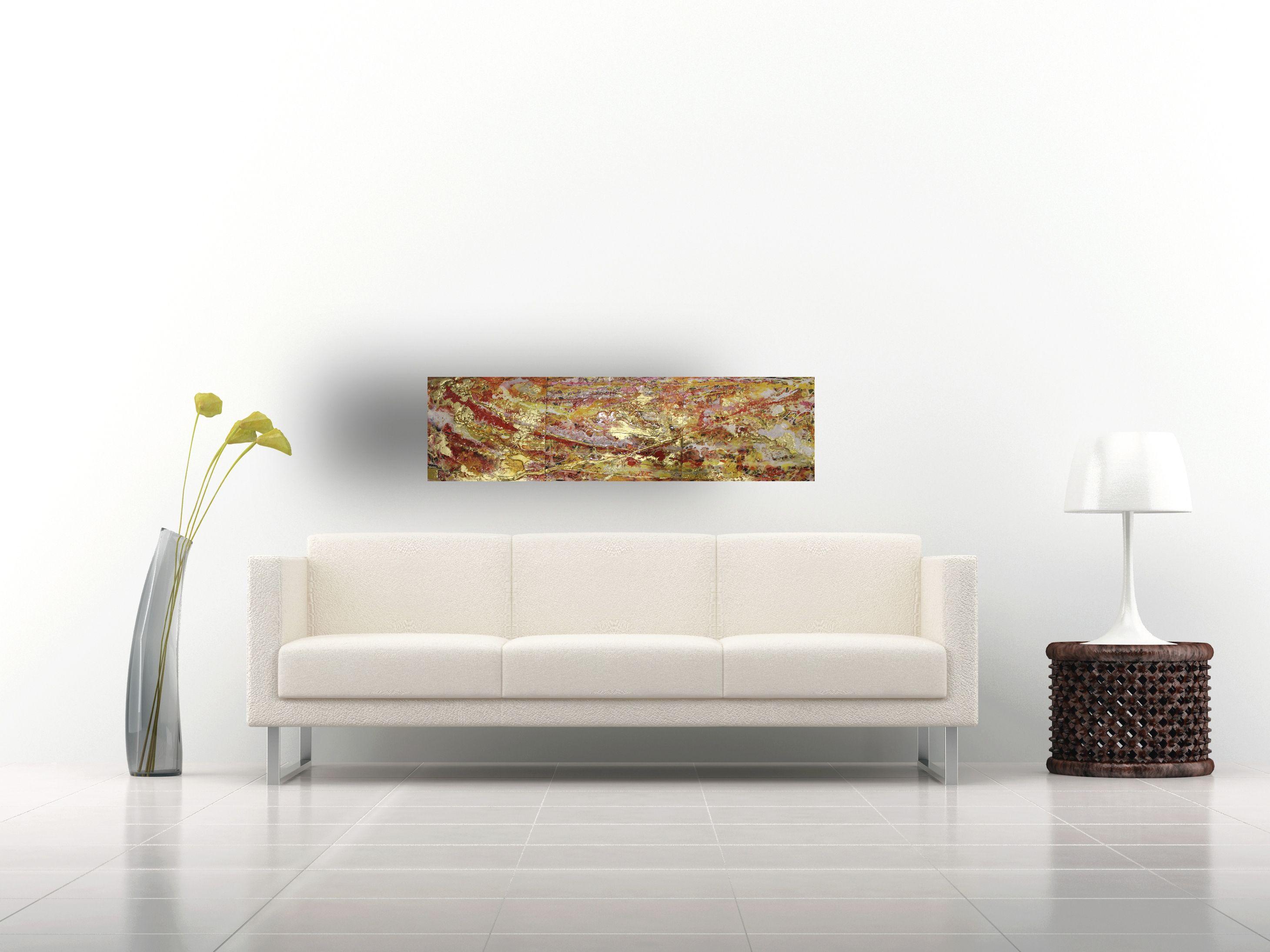 Tramonto rosato (trittico), Pittura, Acrilico su metallo - Painting Astratto di Rachel McCullock