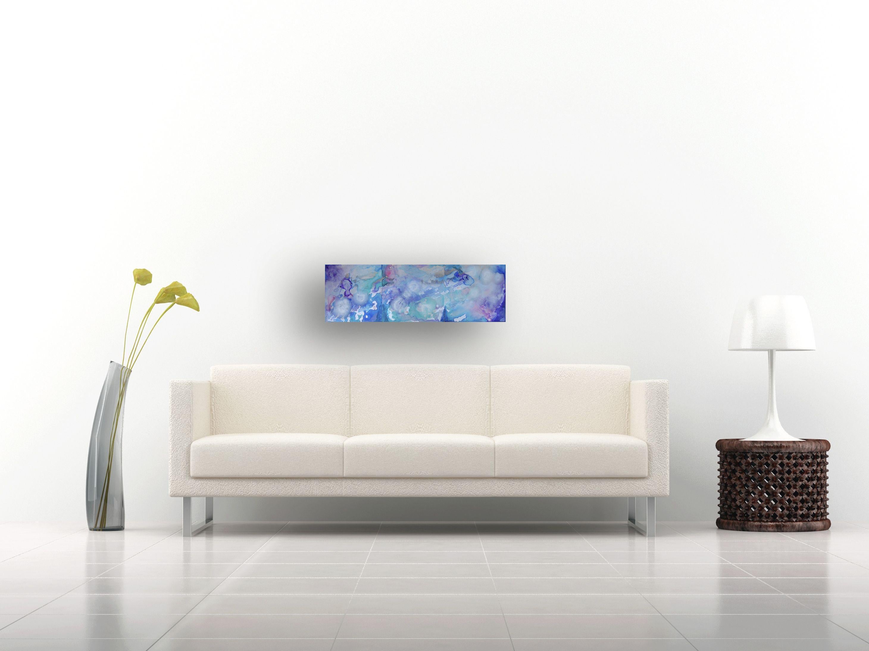 Scandinavian Skies, Painting, Acrylic on Metal - Blue Abstract Painting by Rachel McCullock