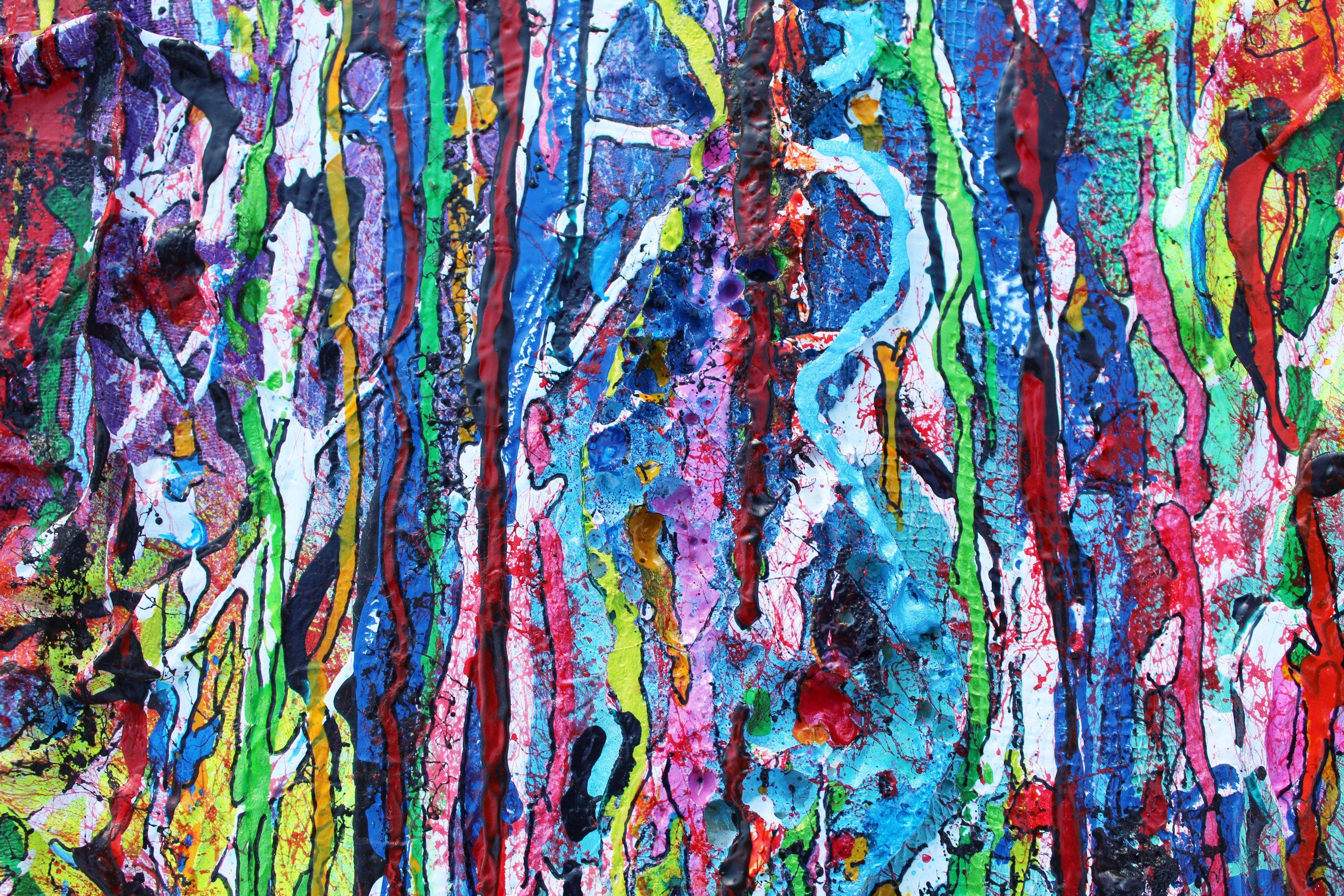 Trittico del corteo urbano, Pittura, Acrilico su pannello di Wood in vendita 1