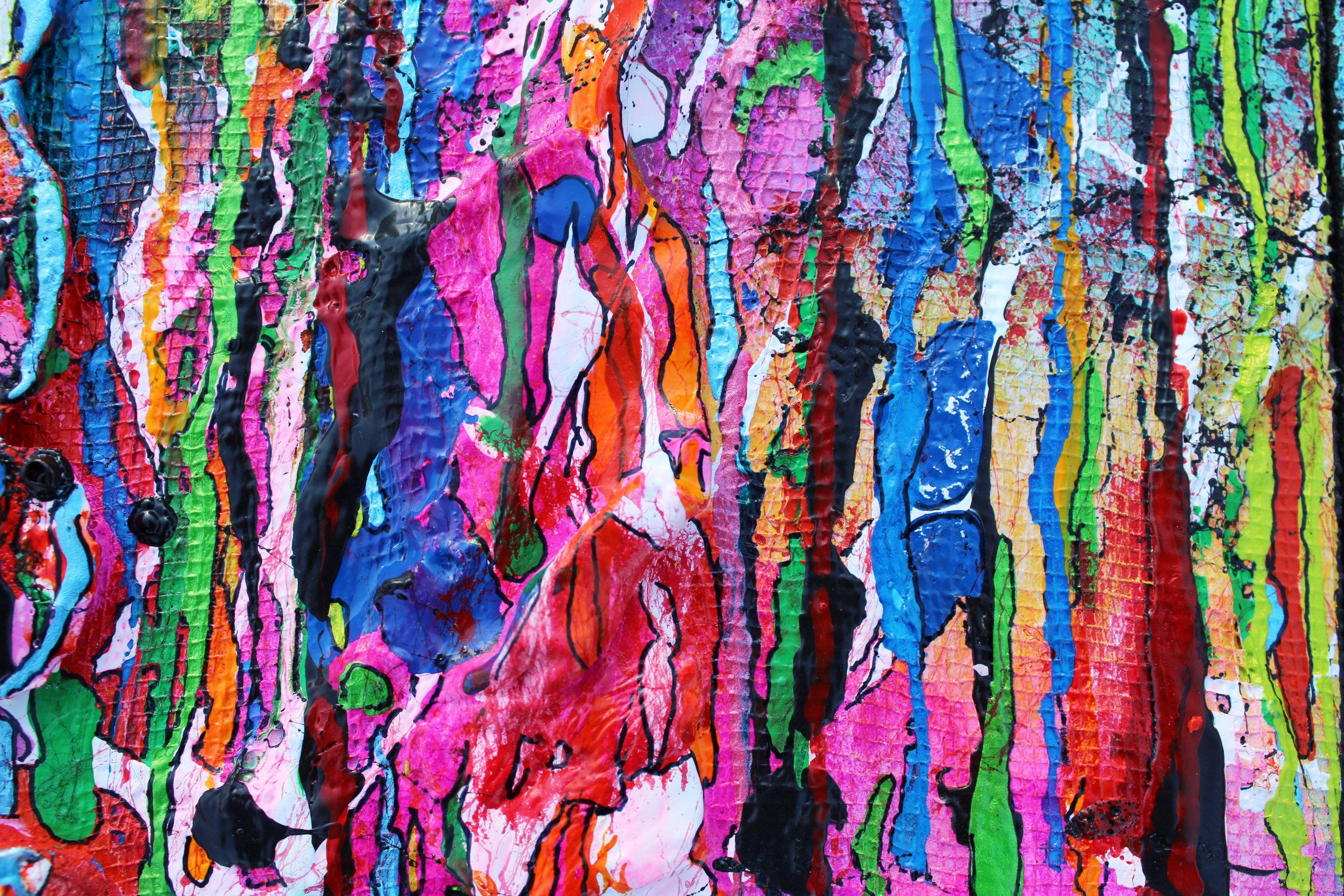 Trittico del corteo urbano, Pittura, Acrilico su pannello di Wood in vendita 2