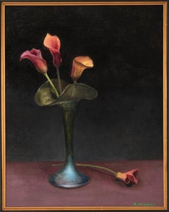 Calla Lillies in Green Iridescent Vase