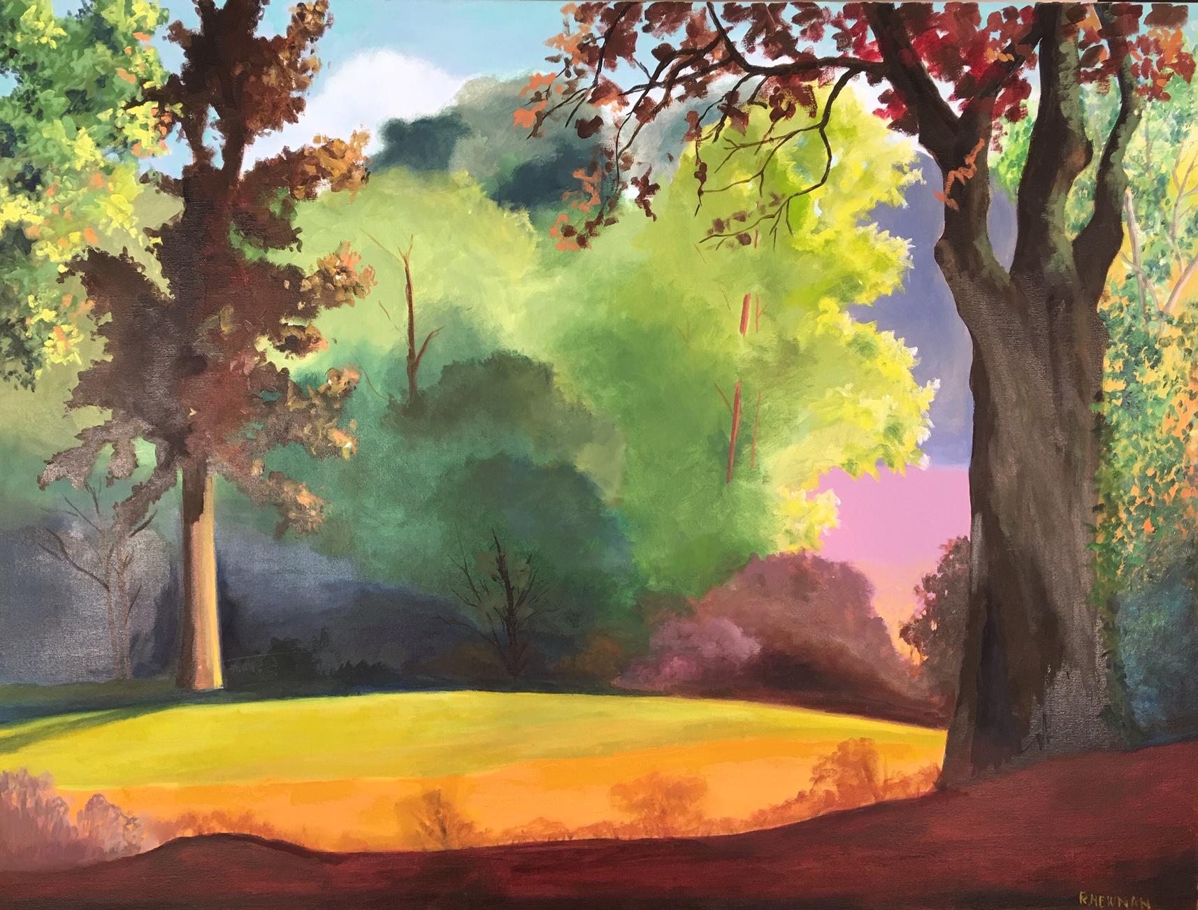 Early Spring in a Tuscan Forest - Painting by Rachel Newman