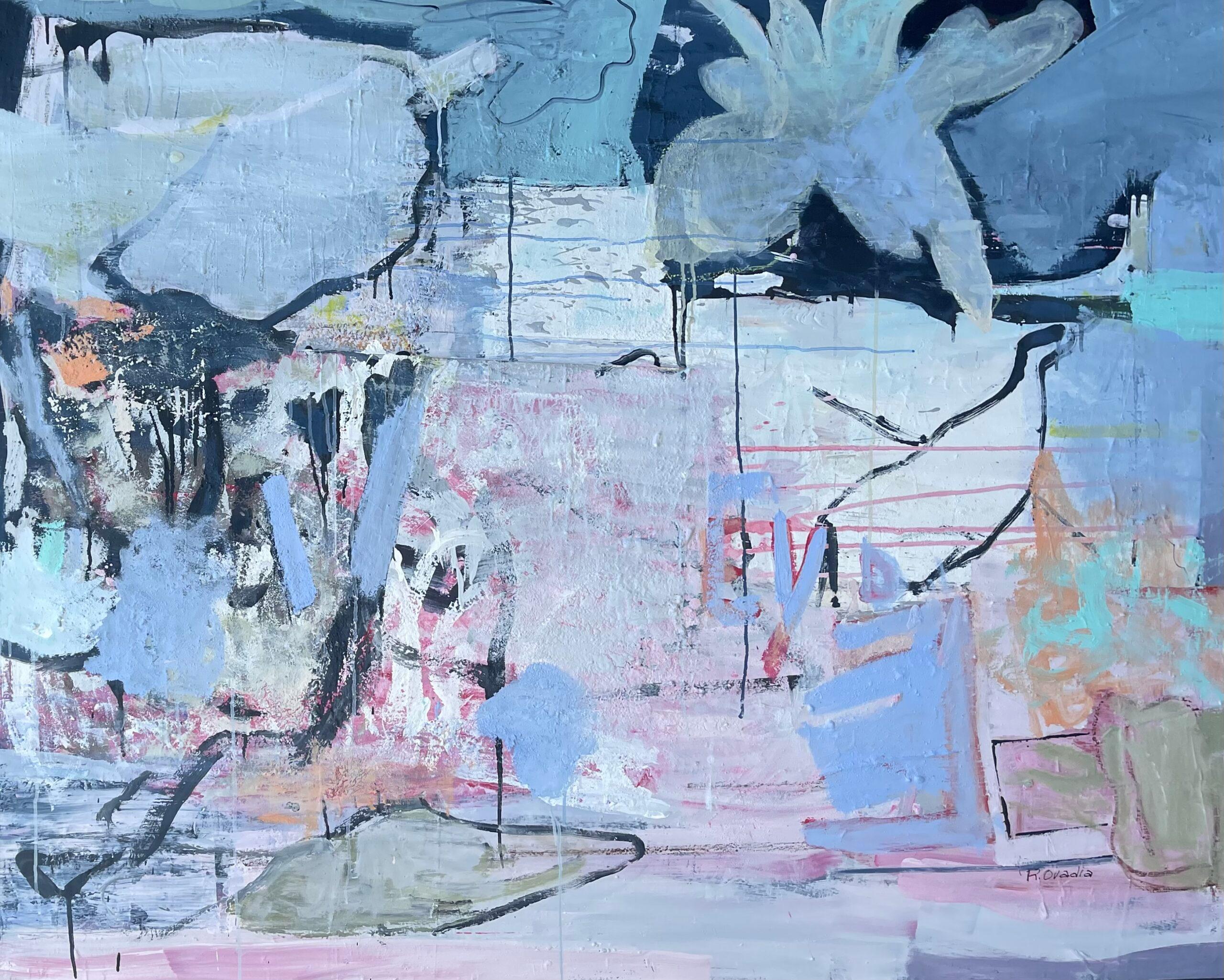 Astralily by Rachel Ovadia, Abstract Mixed Medium Painting on Canvas For Sale 1