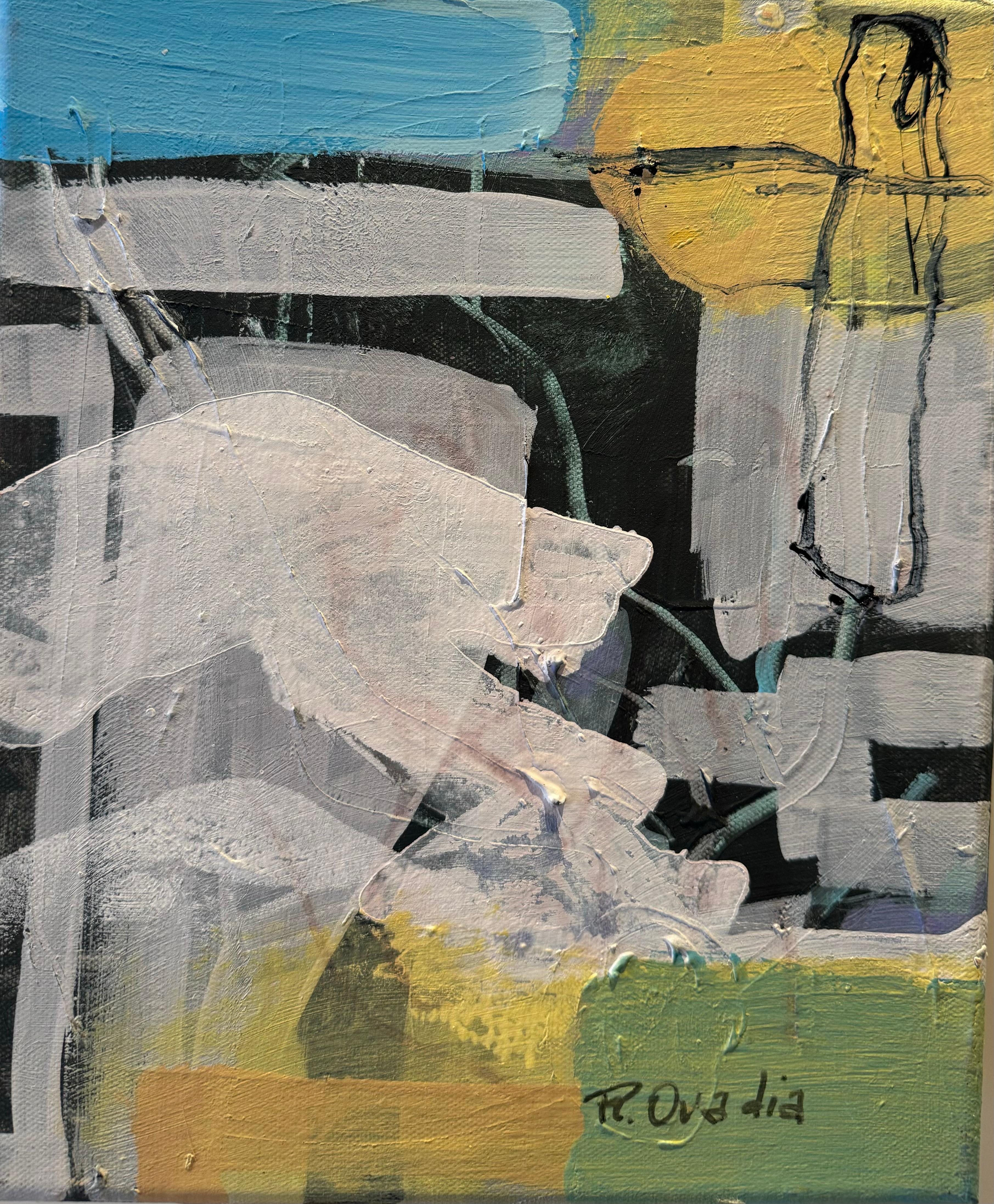 Blueprint Blue by Rachel Ovadia, Abstract Mixed Medium Painting on Canvas For Sale 1