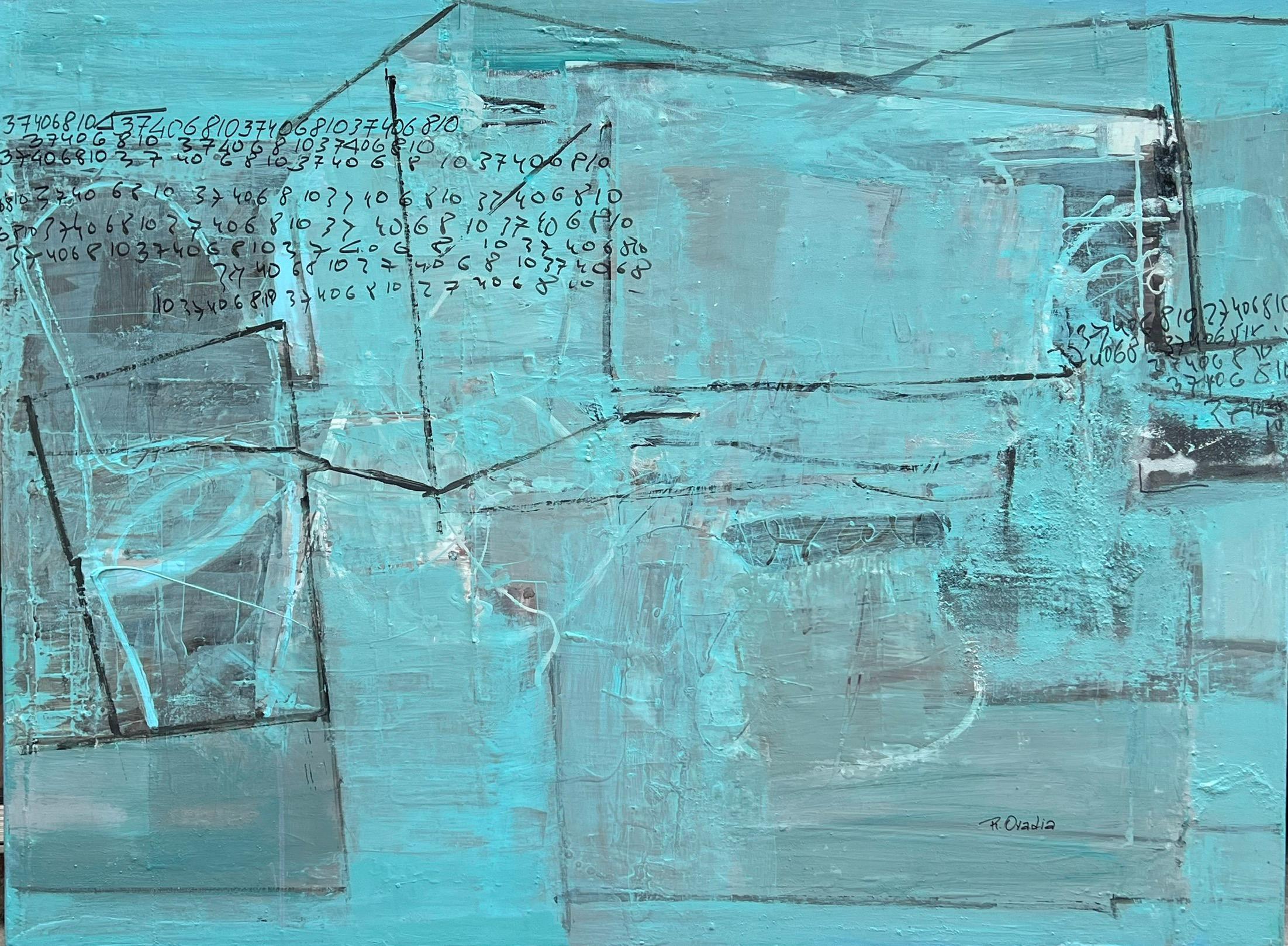 Nummerierte Fusion von Rachel Ovadia, Blaues abstraktes Gemälde in Mischtechnik auf Leinwand, Medium im Angebot 1