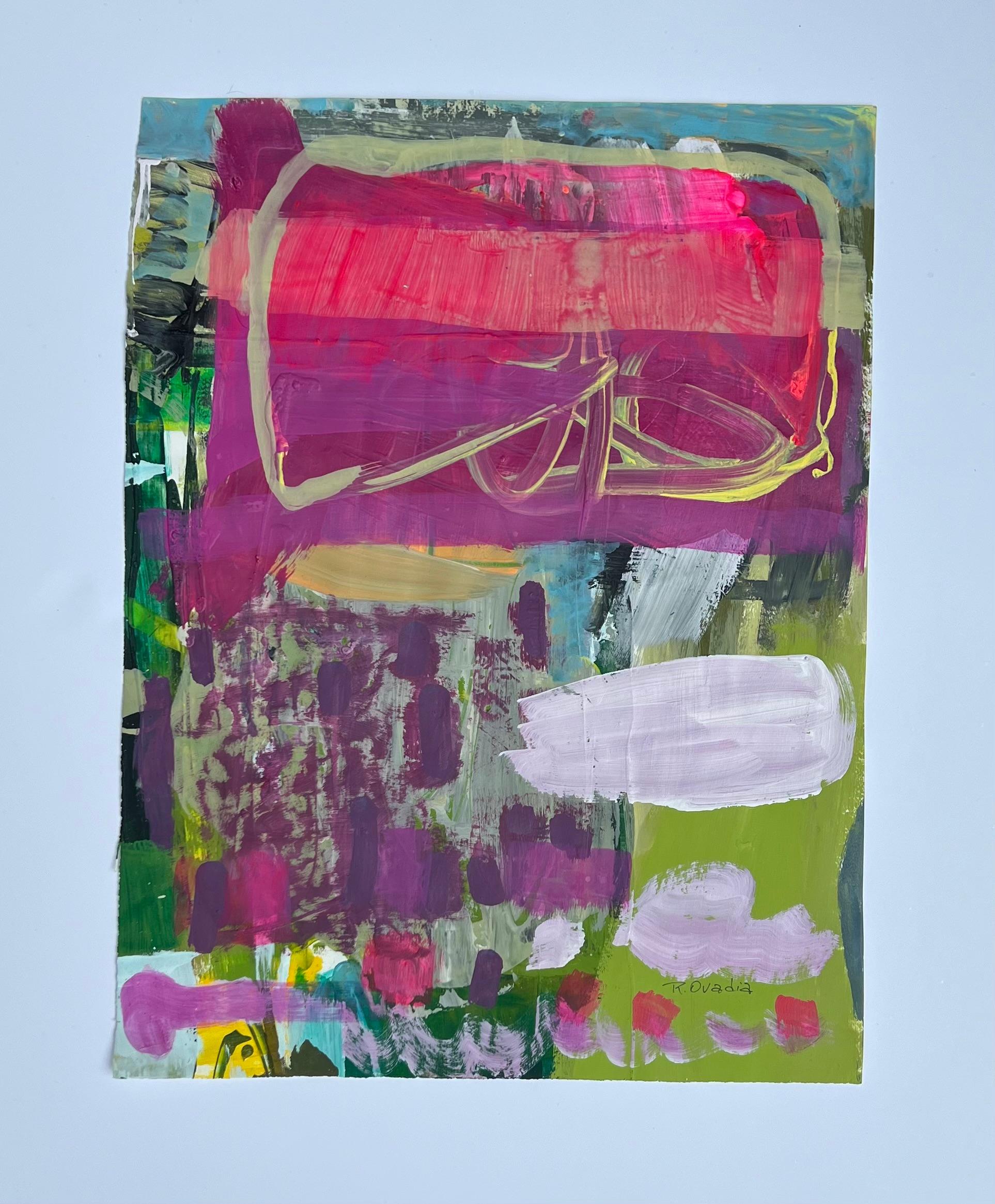 Rose X Cherry by Rachel Ovadia, Contemporary Mixed Medium Painting on Paper For Sale 1