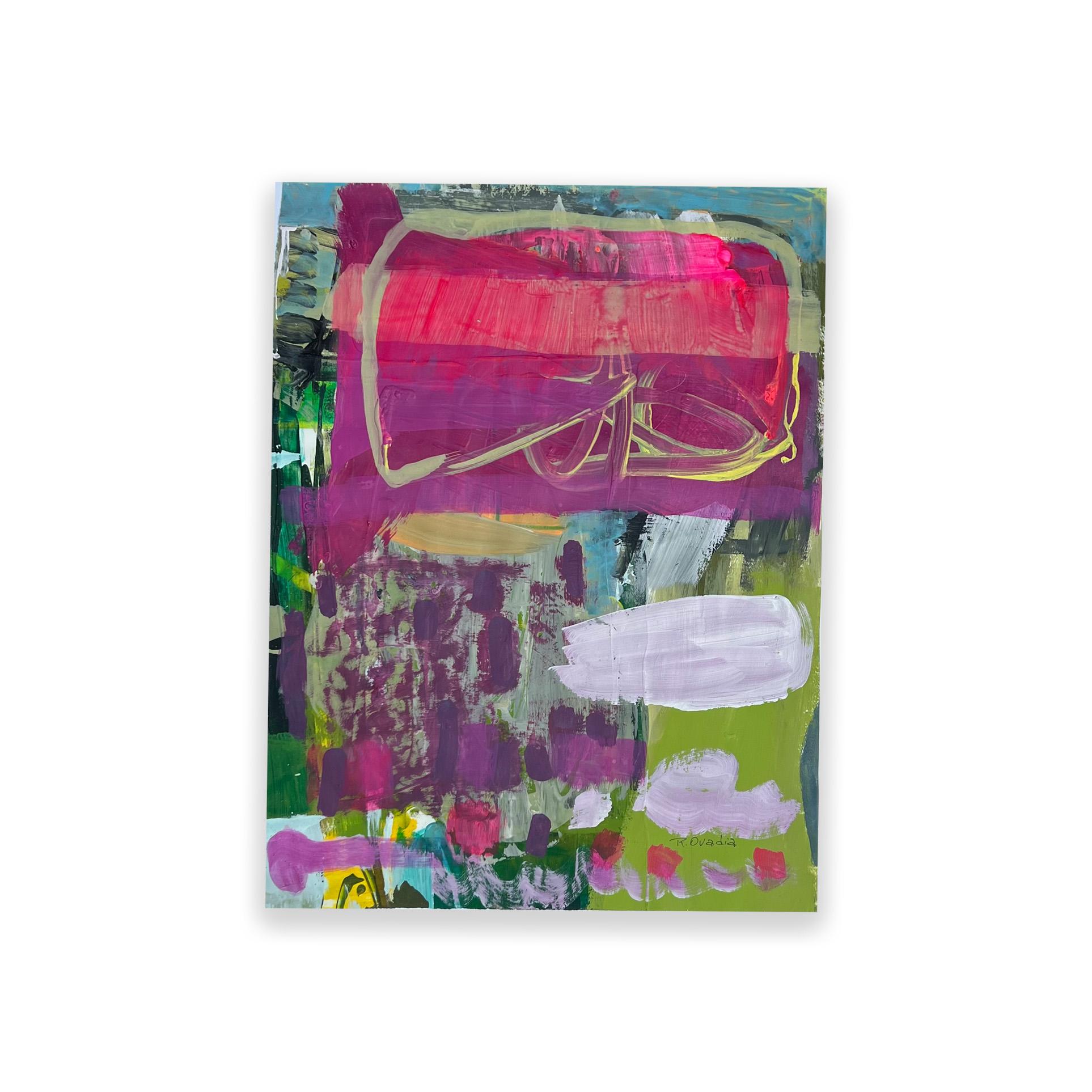 Rose X Cherry von Rachel Ovadia, Contemporary Mixed Medium Malerei auf Papier
