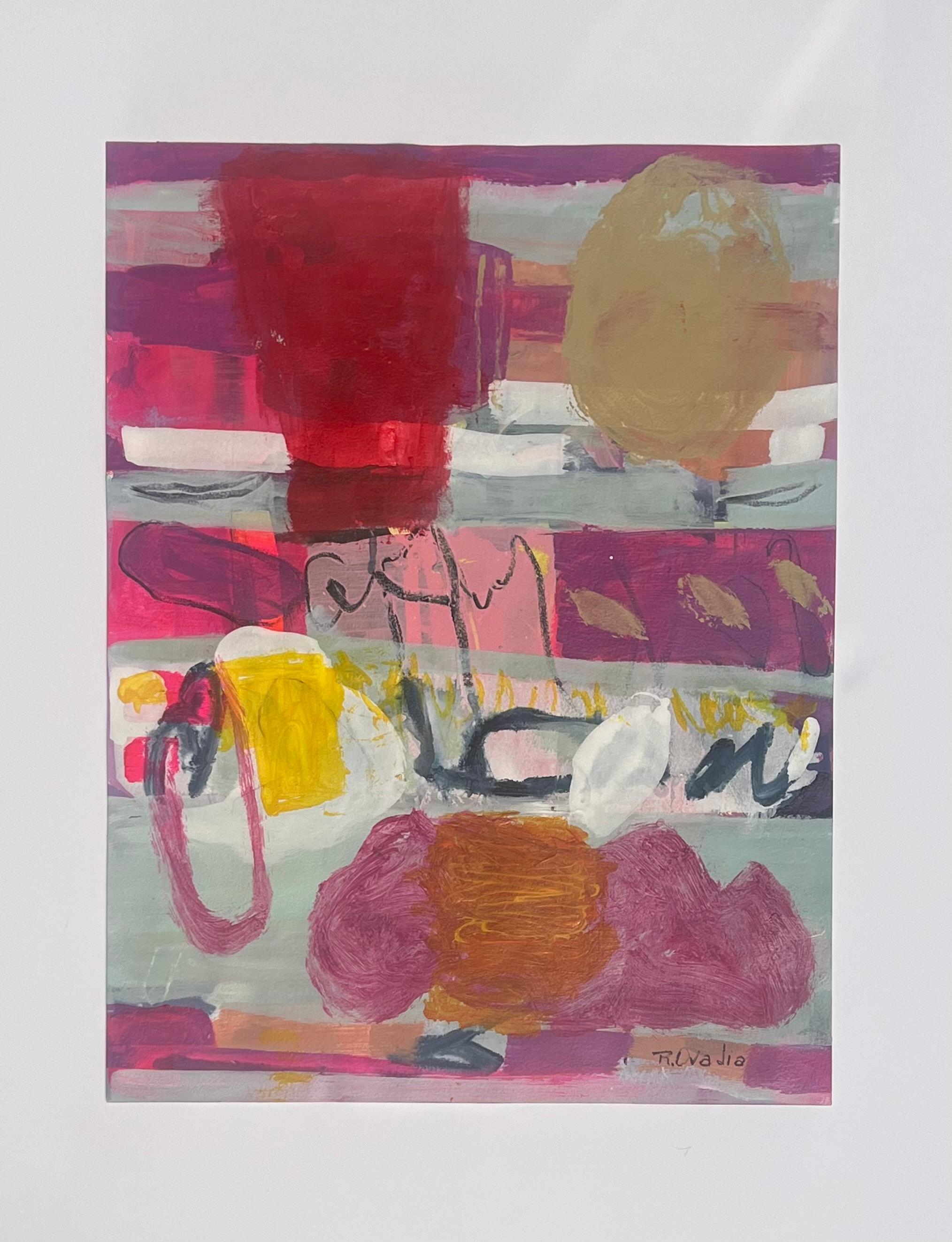 Vintage Hut von Rachel Ovadia, Modernes abstraktes Gemälde mit gemischtem Medium auf Papier im Angebot 1