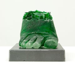Rachel Owens, Footwear (Green Heel), 2015, Broken glass cast in resin with steel