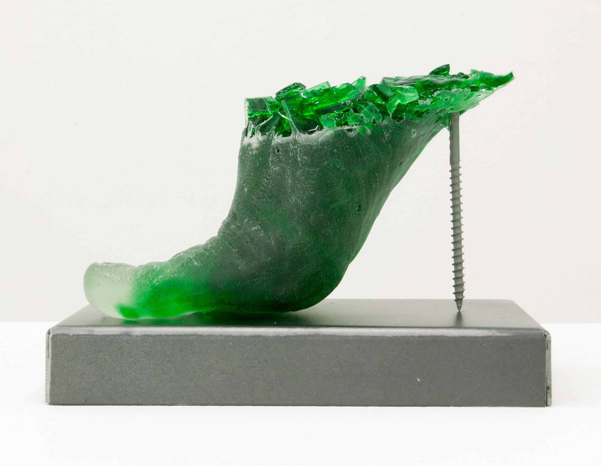 Rachel Owens, Footwear (Green Heel), 2015, Broken glass cast in resin with steel For Sale 2