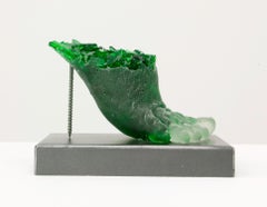 Rachel Owens, Footwear (Green Heel), 2015, Broken glass cast in resin with steel