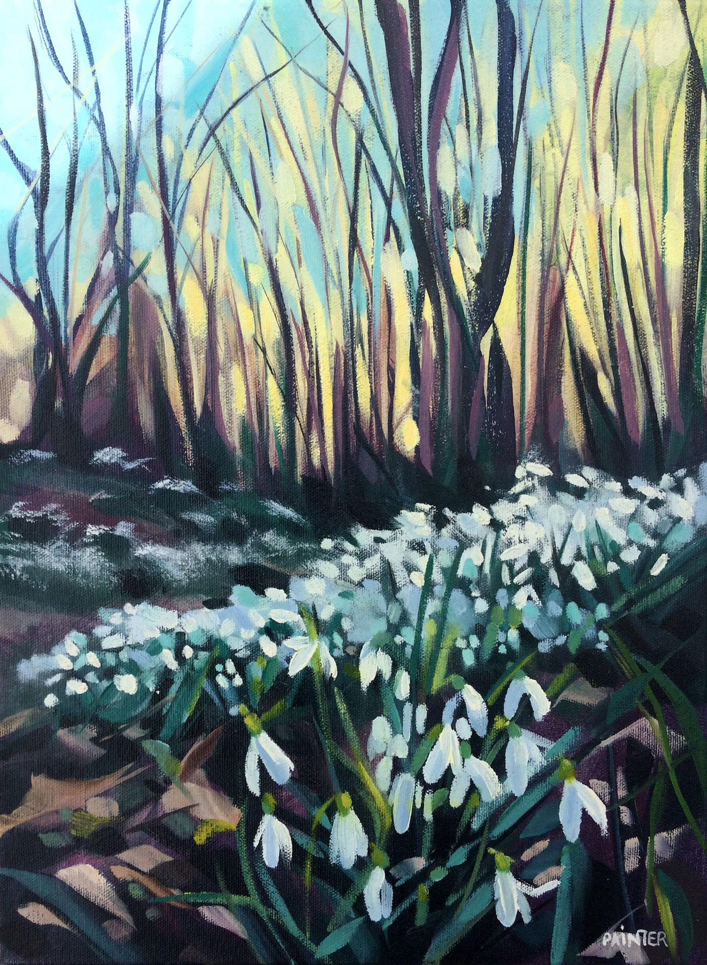 oil on canvas snow drops on the painting still life with flowers texture oil painting still life for dinner room. Original oil painting