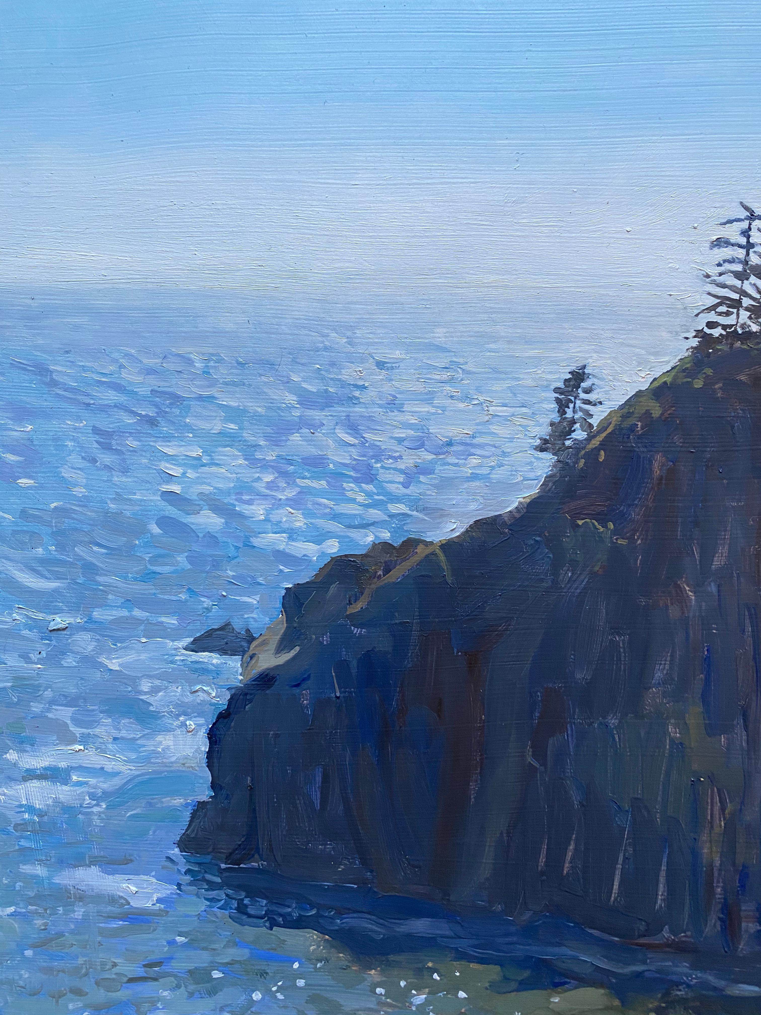 Painted en plein air, on the coast of Oregon. A beautiful natural structure, a large arched rock, scattered with trees atop the perch.


Artist Bio
Rachel Personett was born in Hawaii, but raised in Colorado. Being the daughter of a pilot she has