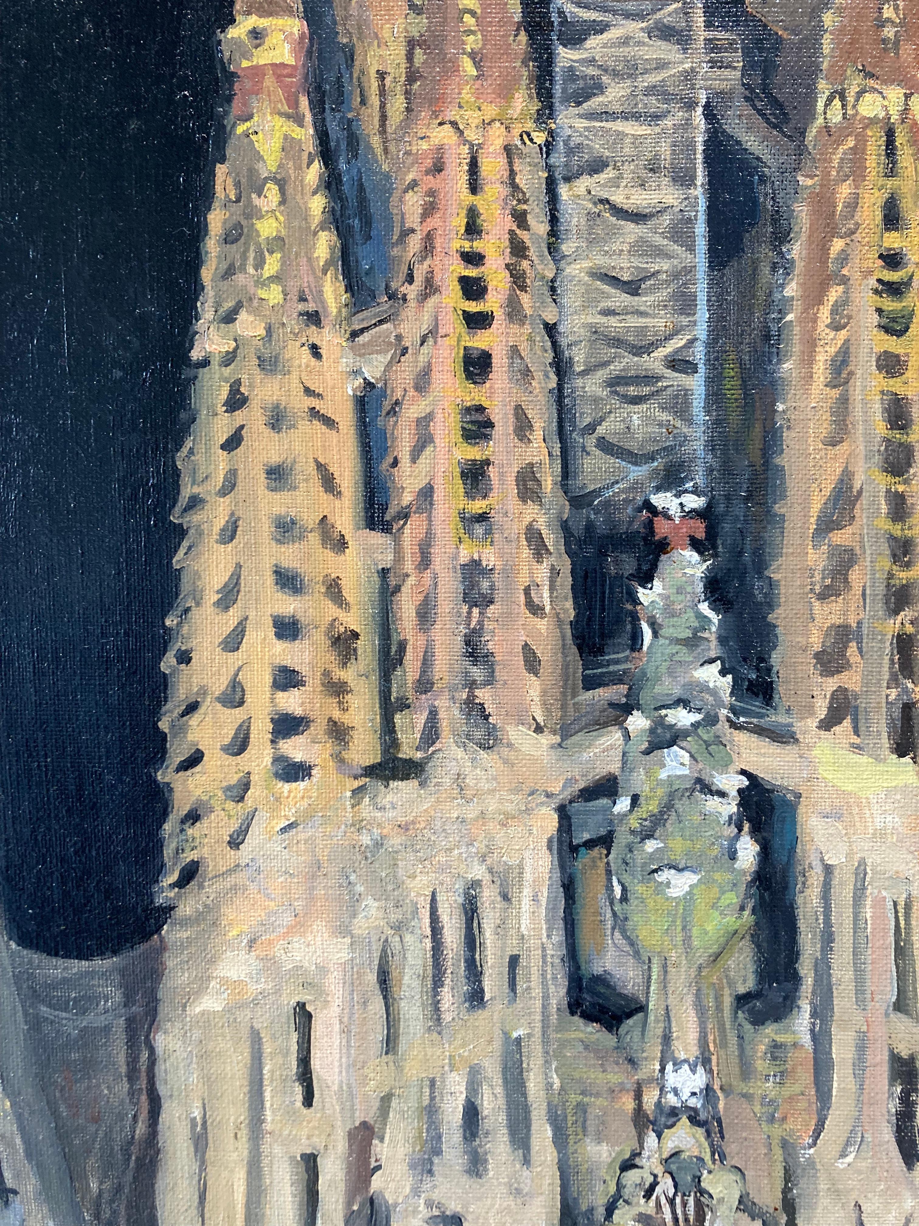 Basilique de la Sagrada Familia - Réalisme américain Painting par Rachel Personett