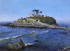 "Battery Point Lighthouse" oil painting of California landmark island in the sea