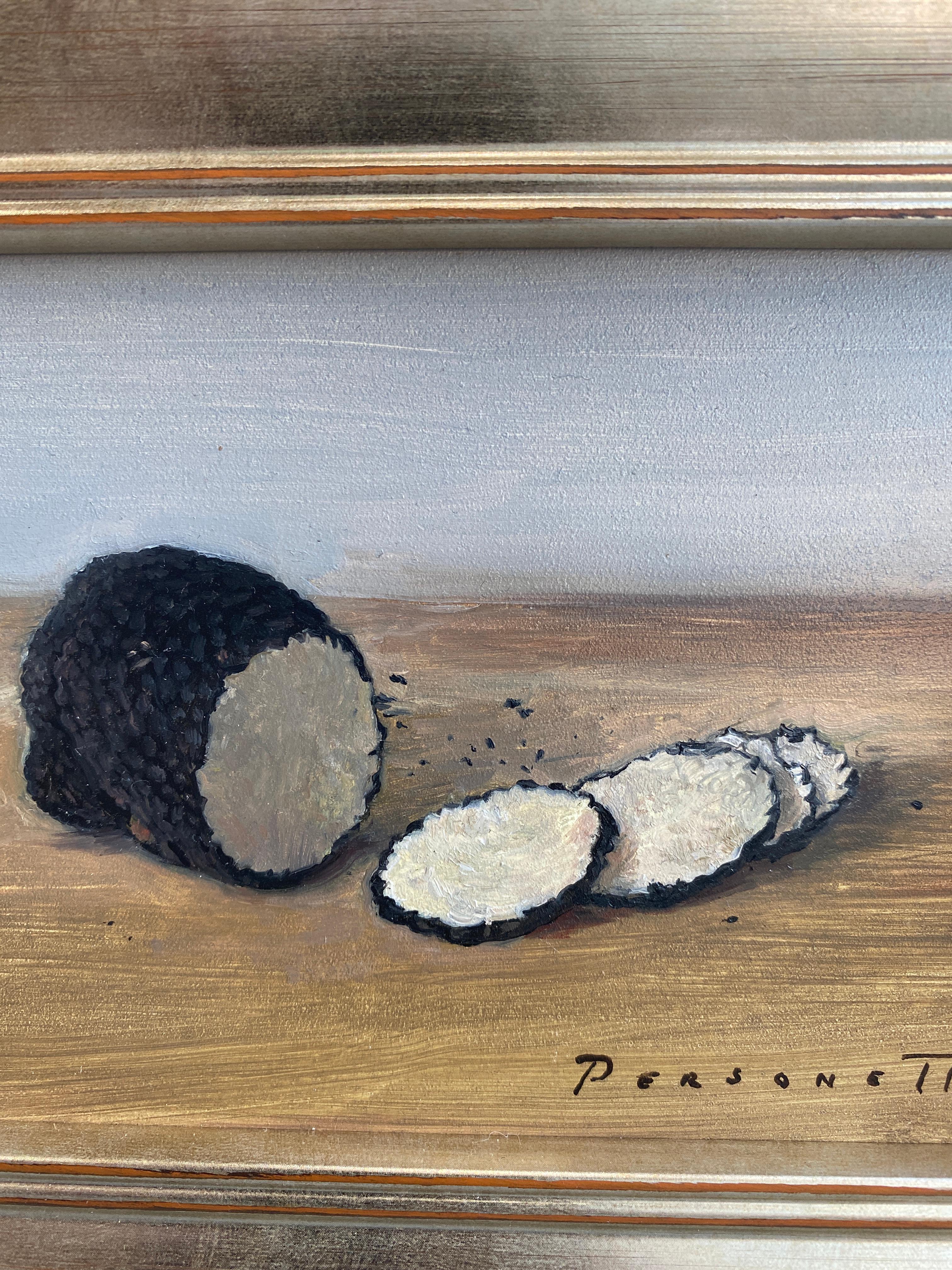 Black Truffles - Beige Still-Life Painting by Rachel Personett