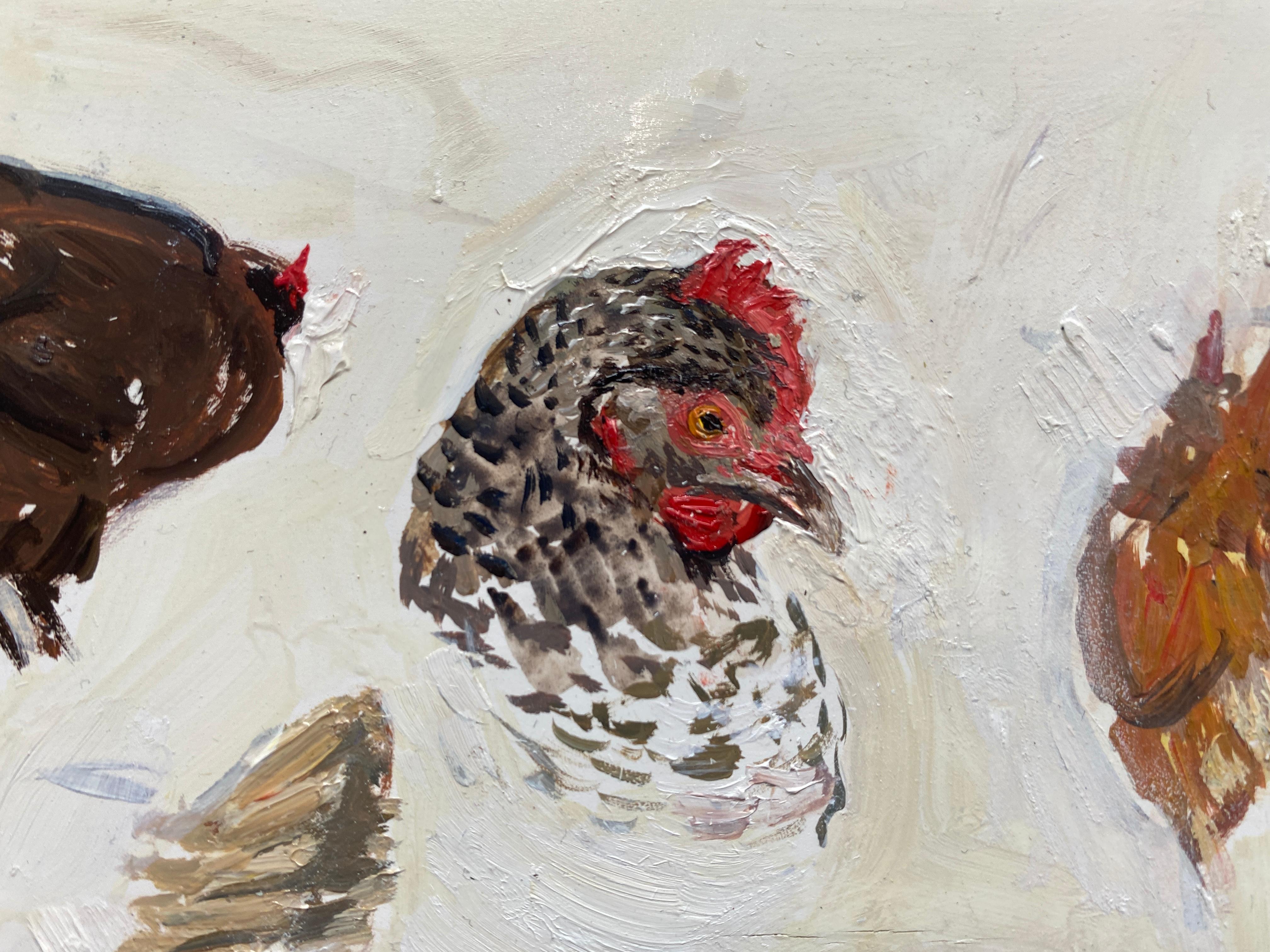 Hen Sketches - Beige Animal Painting by Rachel Personett