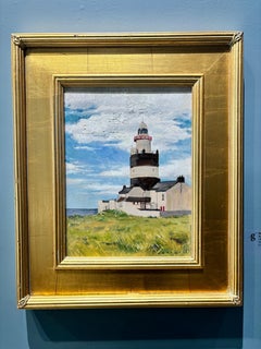 "Hook Head Lighthouse" oil painting, Ireland landmark, nautical sailor aesthetic