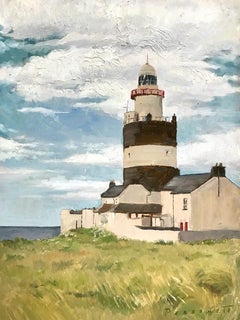 "Hook Head Lighthouse" oil painting, Ireland landmark, nautical sailor aesthetic
