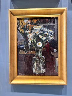 "Irish Daisies" impressionist oil painting, floral still life, signed, framed