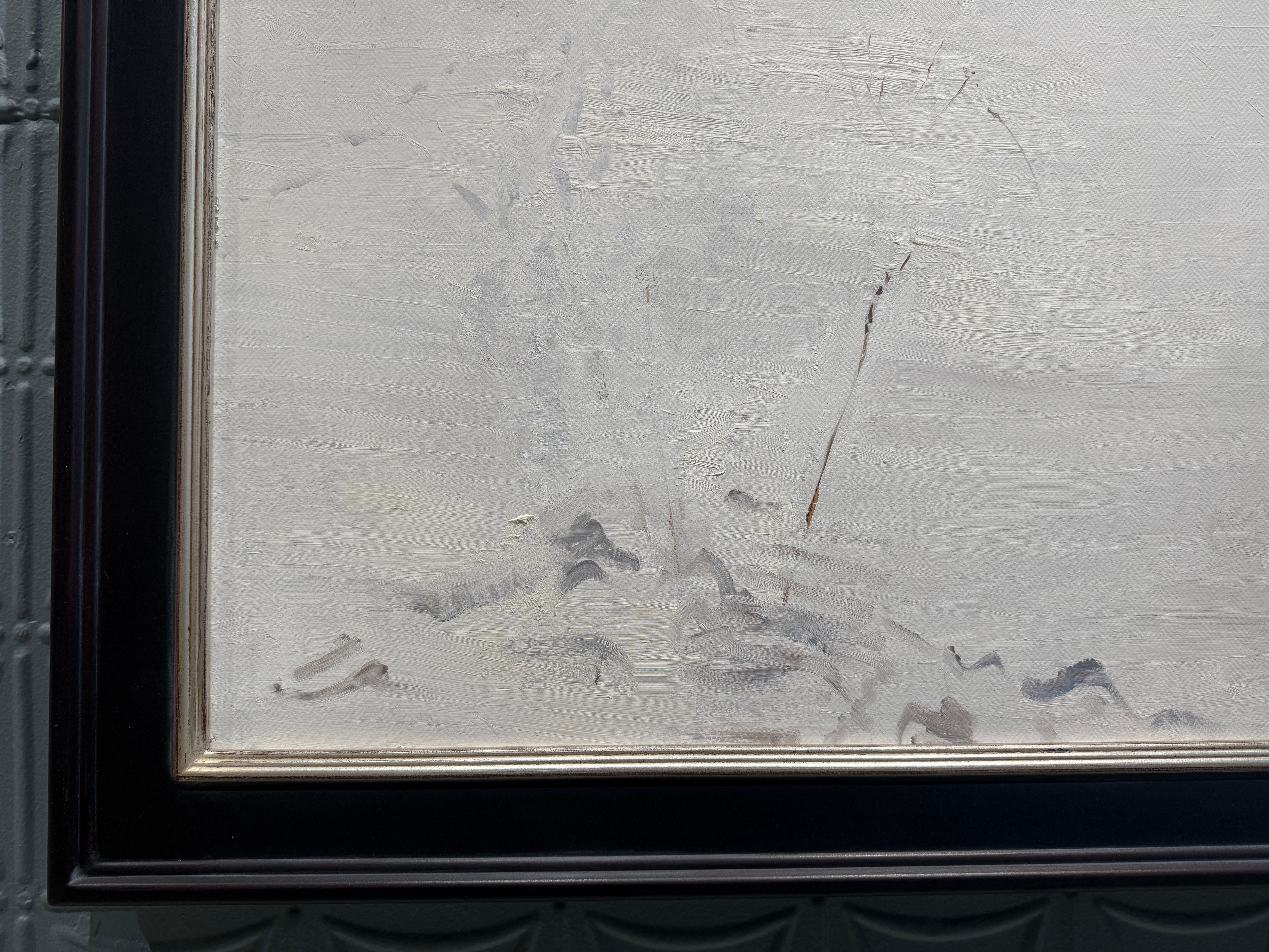 Peinture à l'huile réaliste de l'hiver norvégien, paysage et arbres recouverts de neige épaisse en vente 1