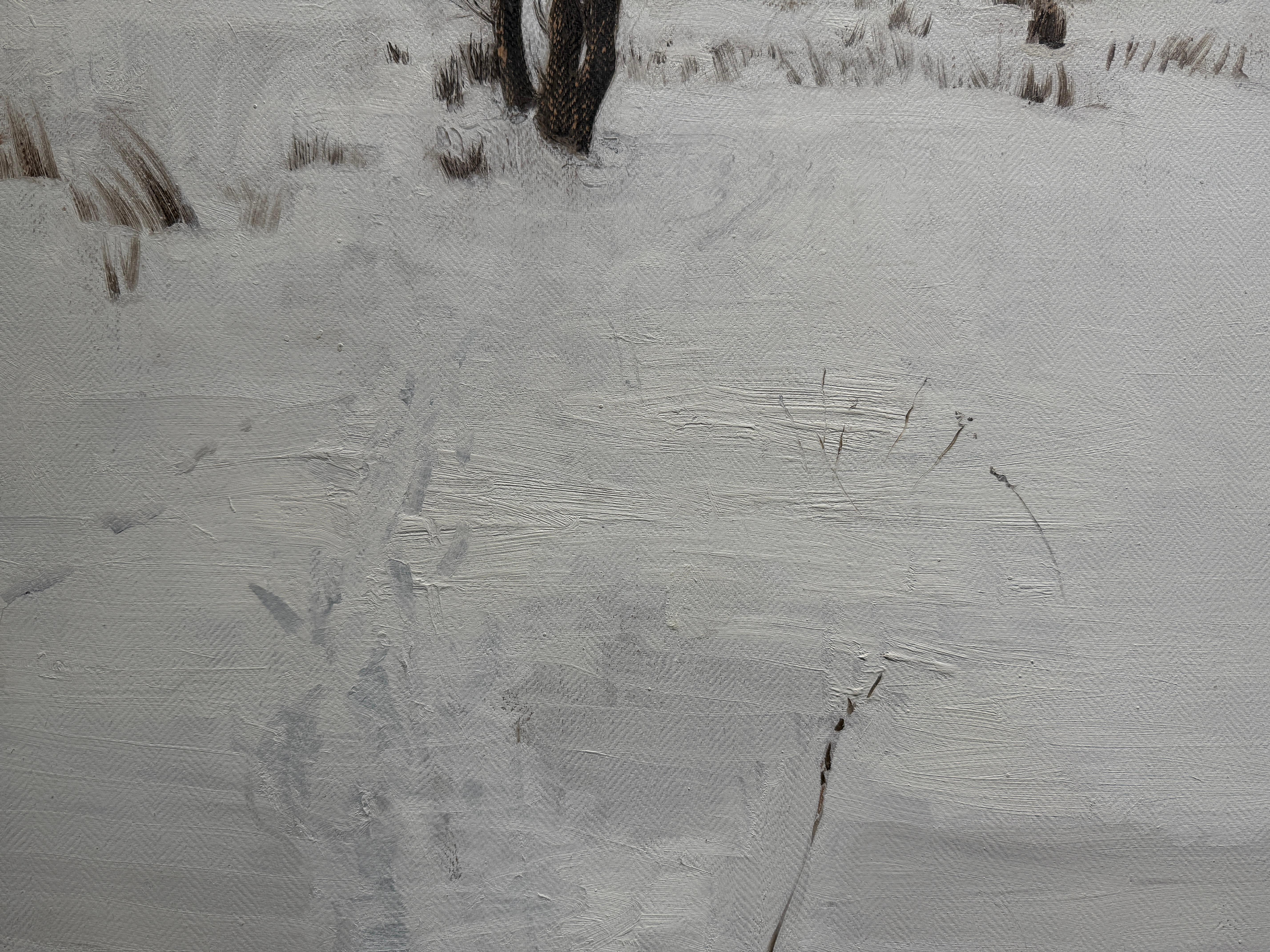 Peinture à l'huile réaliste de l'hiver norvégien, paysage et arbres recouverts de neige épaisse en vente 3