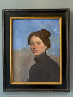 "Outdoor, Winter Self Portrait" Realist oil painting of the artist, outdoors