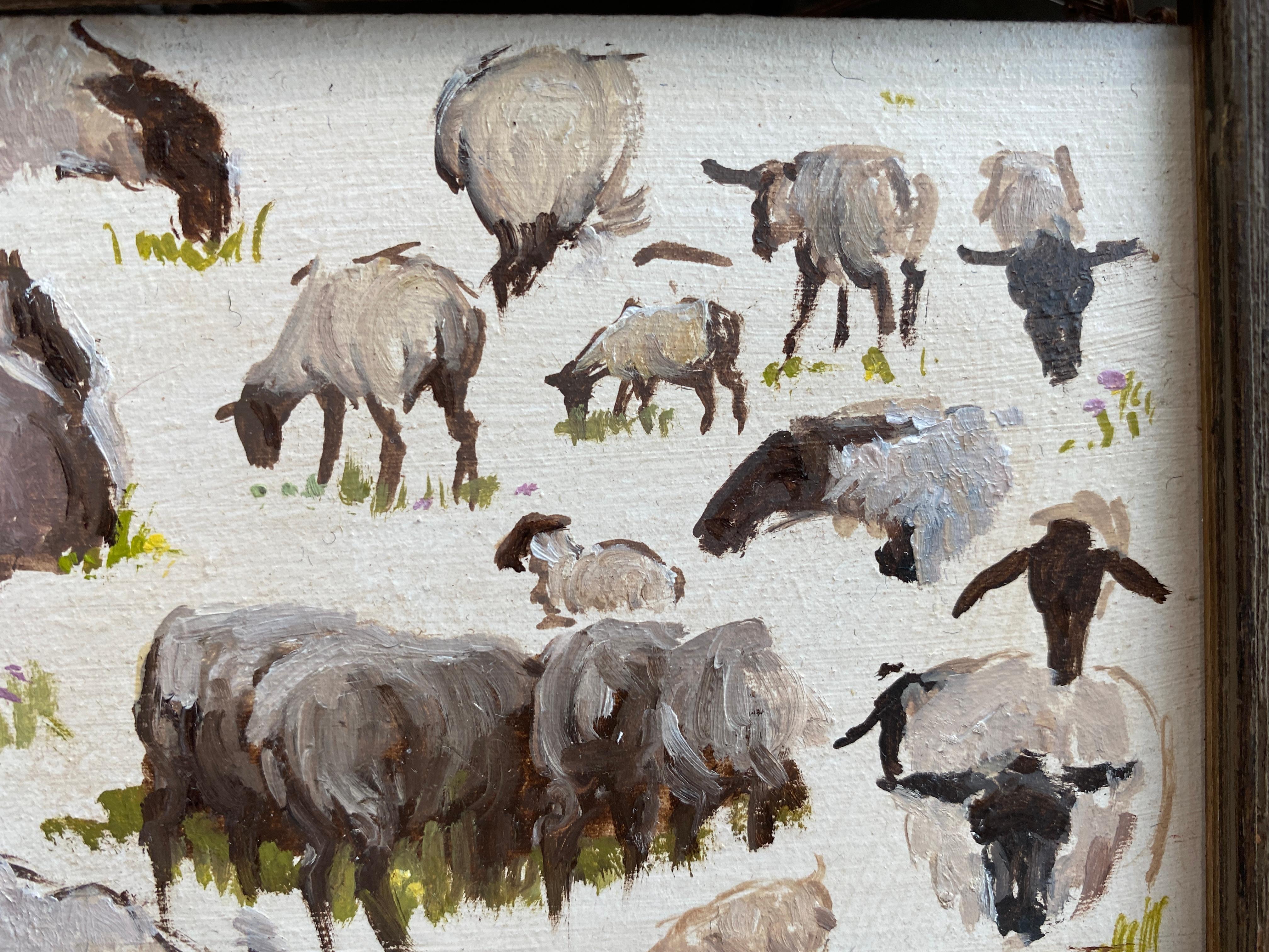 Sheep Studies - Beige Animal Painting by Rachel Personett
