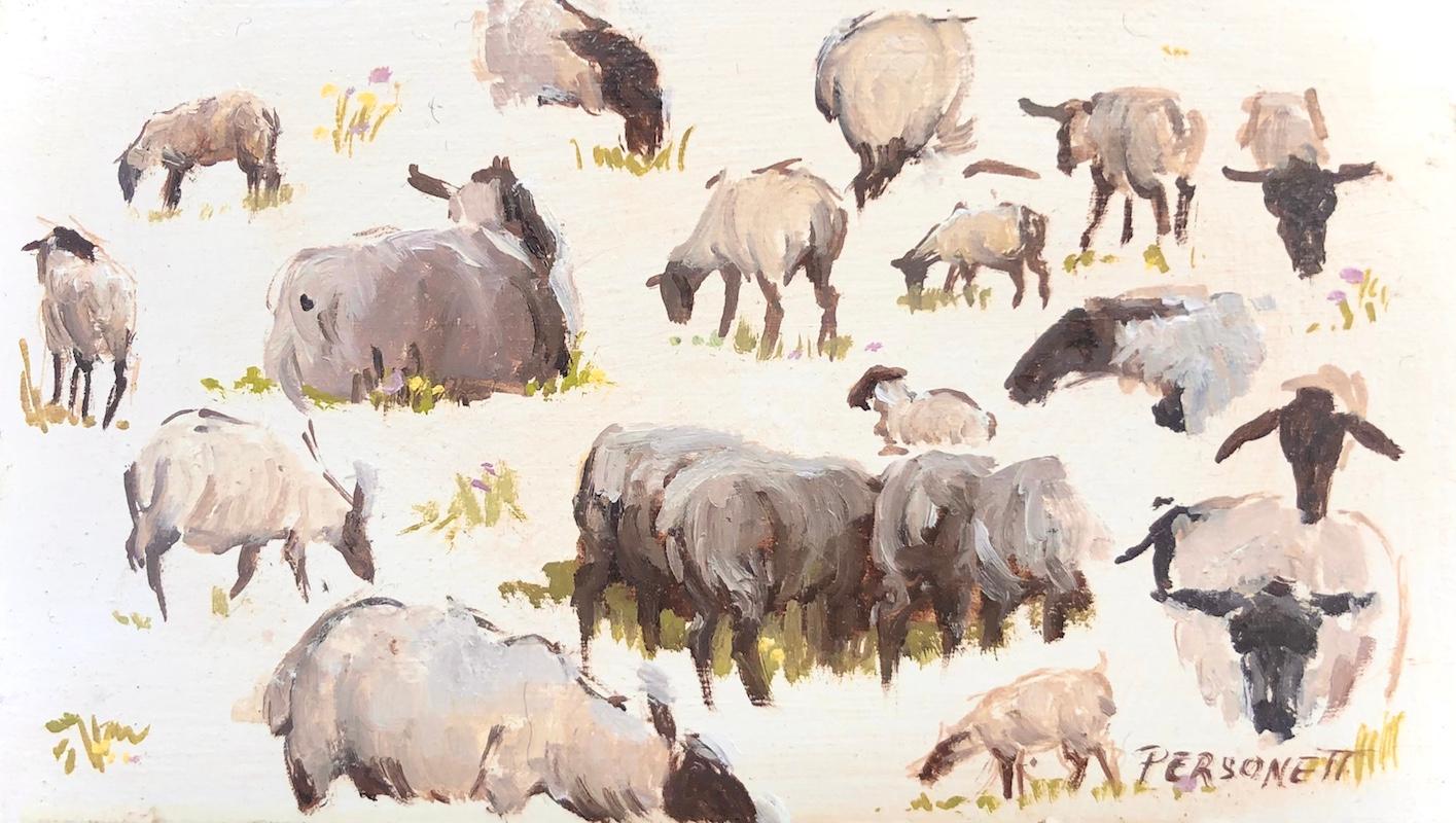 Rachel Personett Animal Painting - Sheep Studies