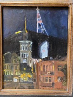 "Tbilisi Nocturne" - contemporary realist urban plein air painting, cityscape