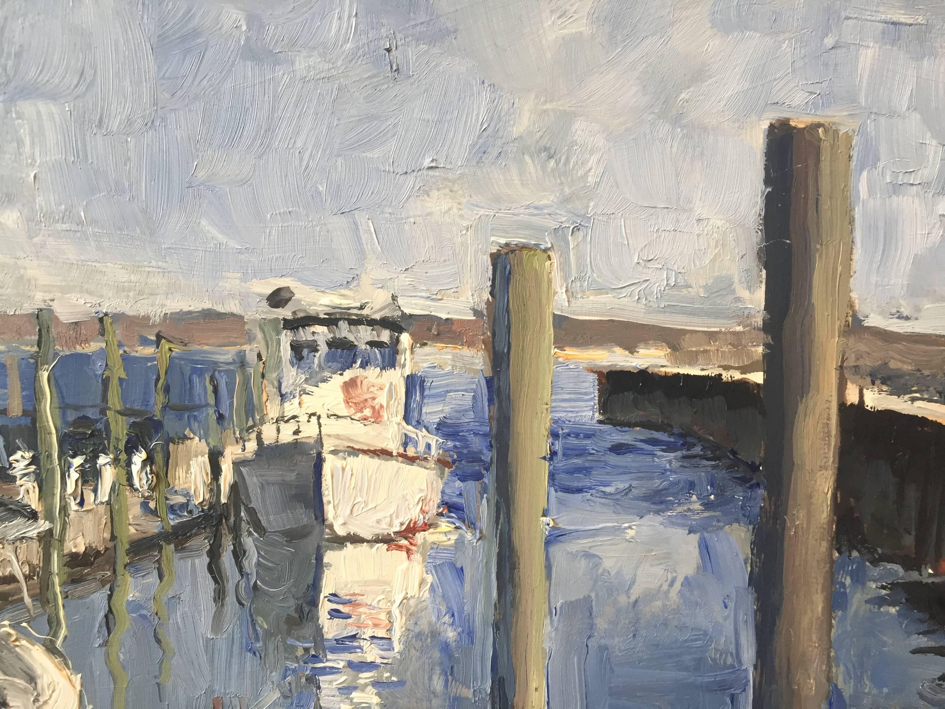 The Docks in April - American Impressionist Painting by Rachel Personett